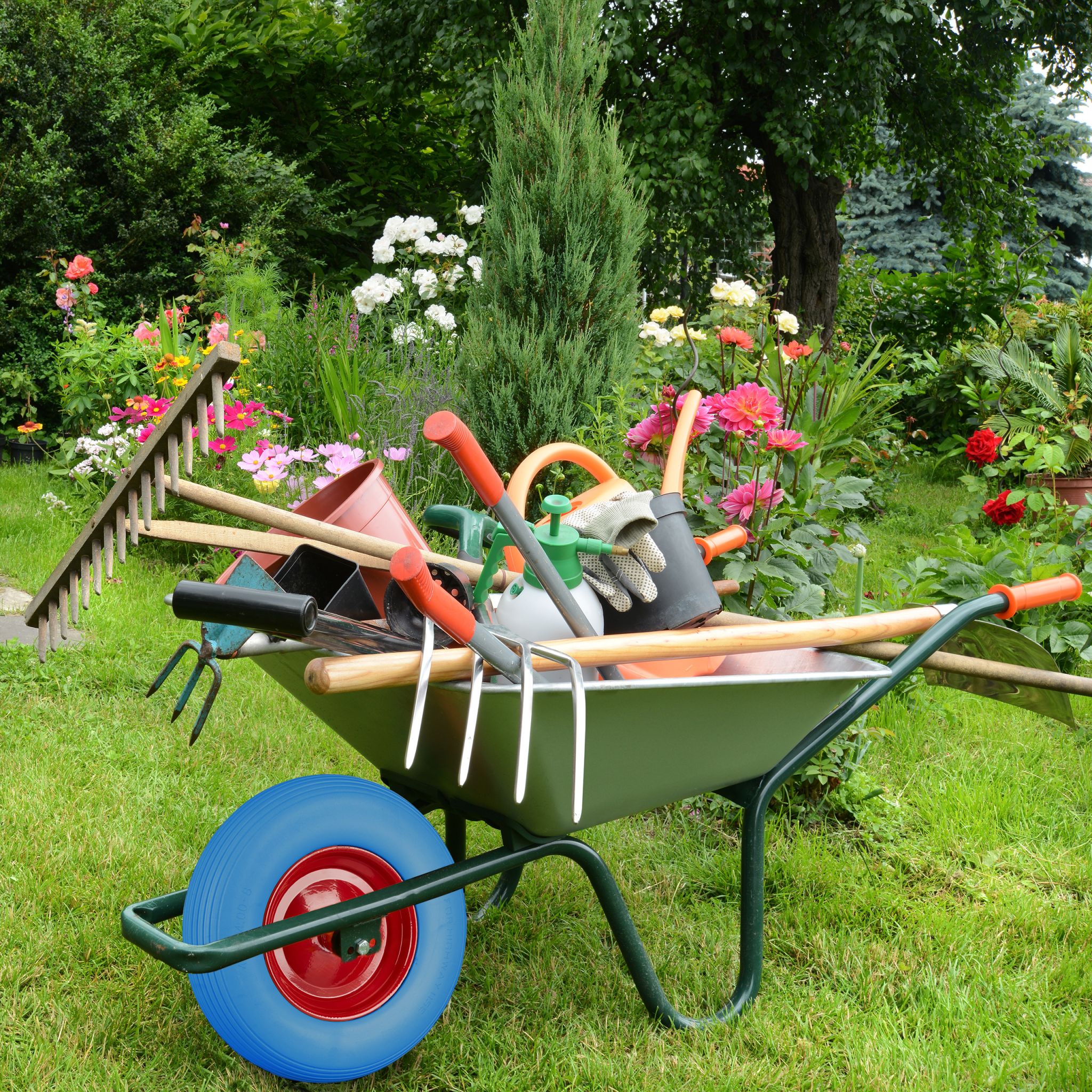 Schubkarrenrad Vollgummi mit Achse Blau-Rot von Relaxdays