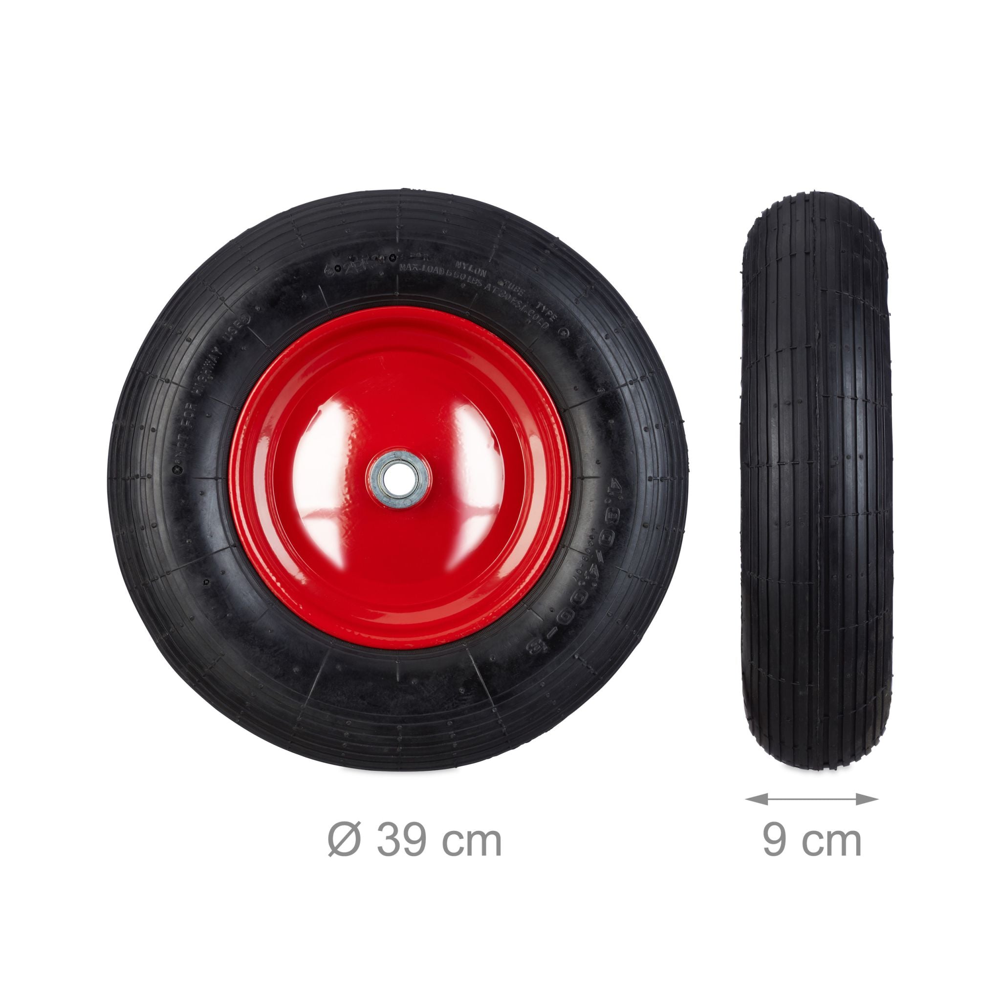 Luftbereiftes Schubkarrenrad 4.80 4.00-8 Rot-Schwarz von Relaxdays