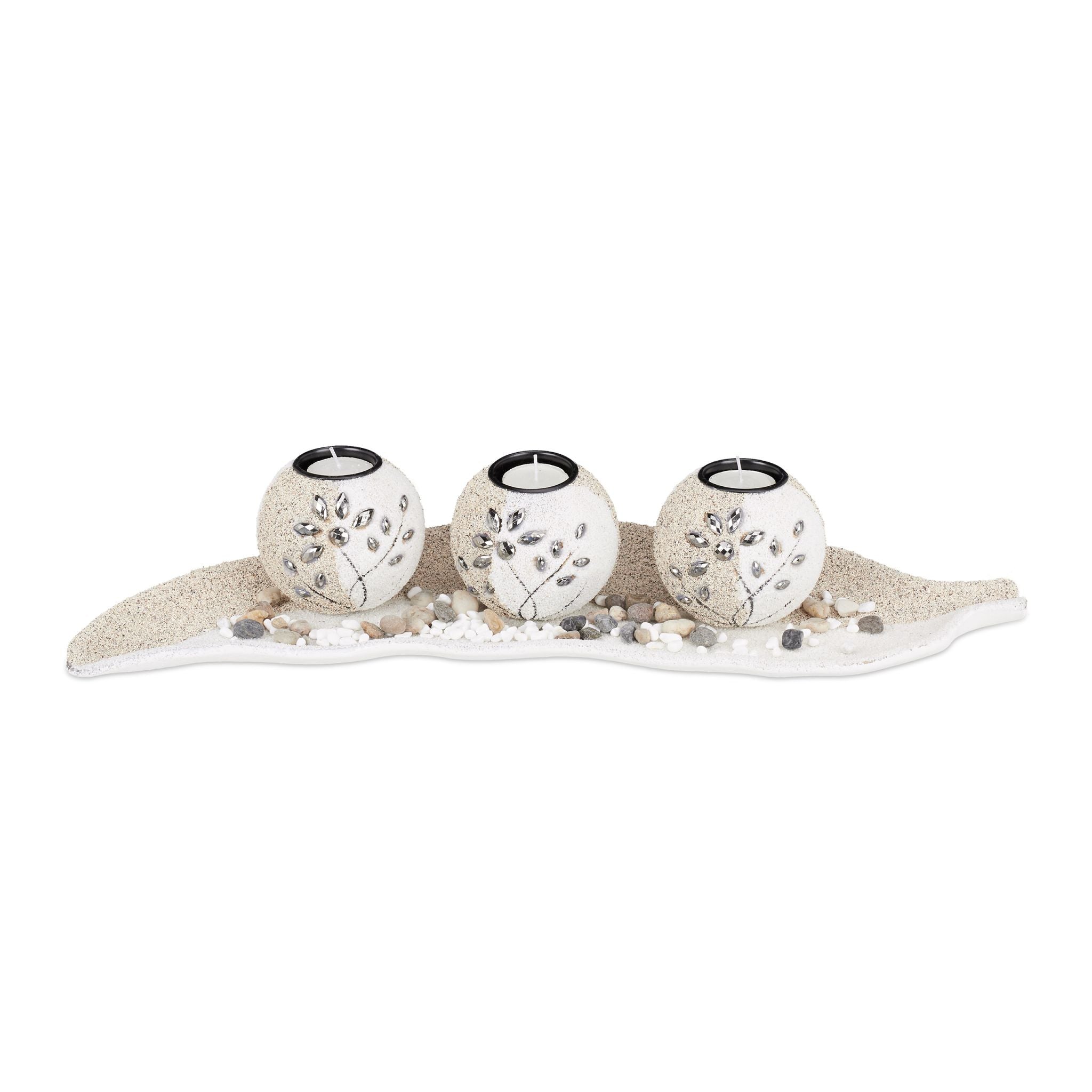 Teelichthalter-Set Sand Weiss-Creme-Grau von Relaxdays