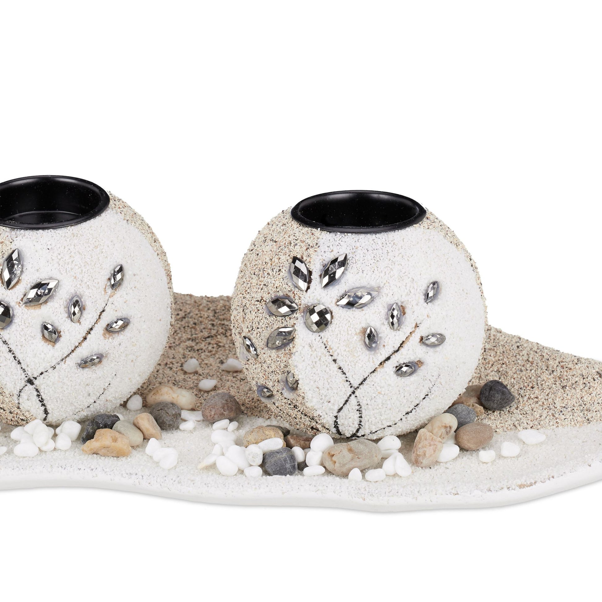 Teelichthalter-Set Sand Weiss-Creme-Grau von Relaxdays