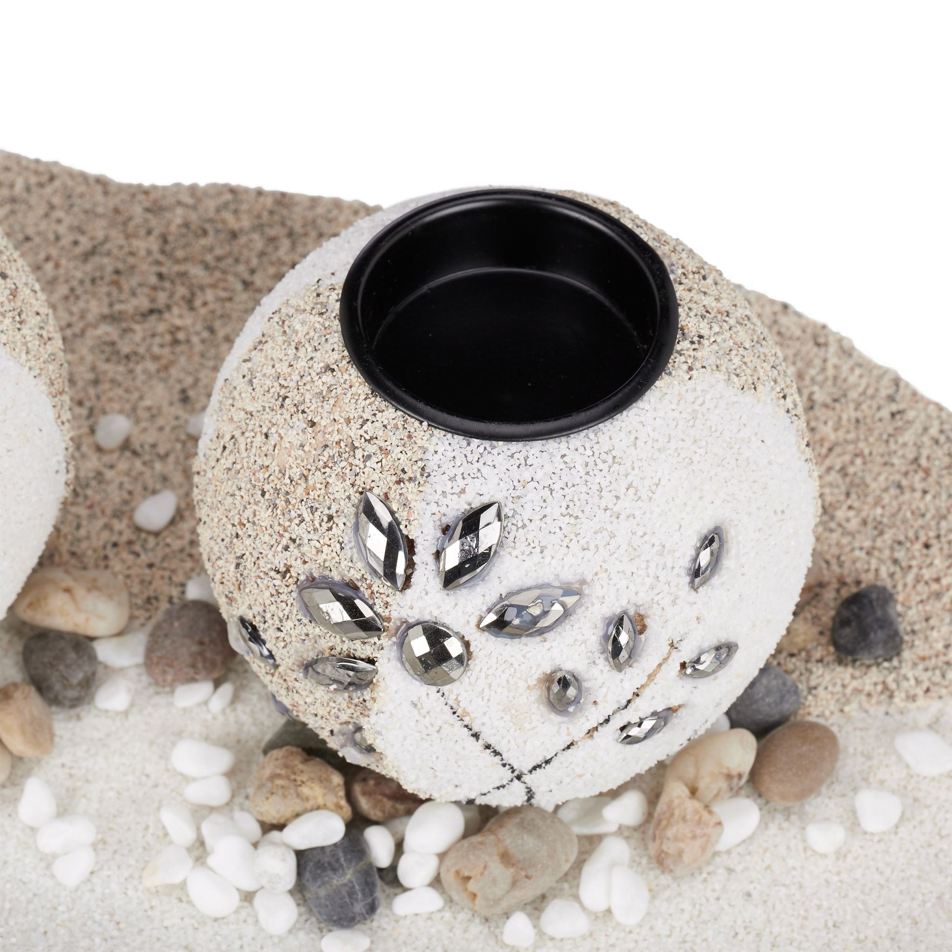 Teelichthalter-Set Sand Weiss-Creme-Grau von Relaxdays