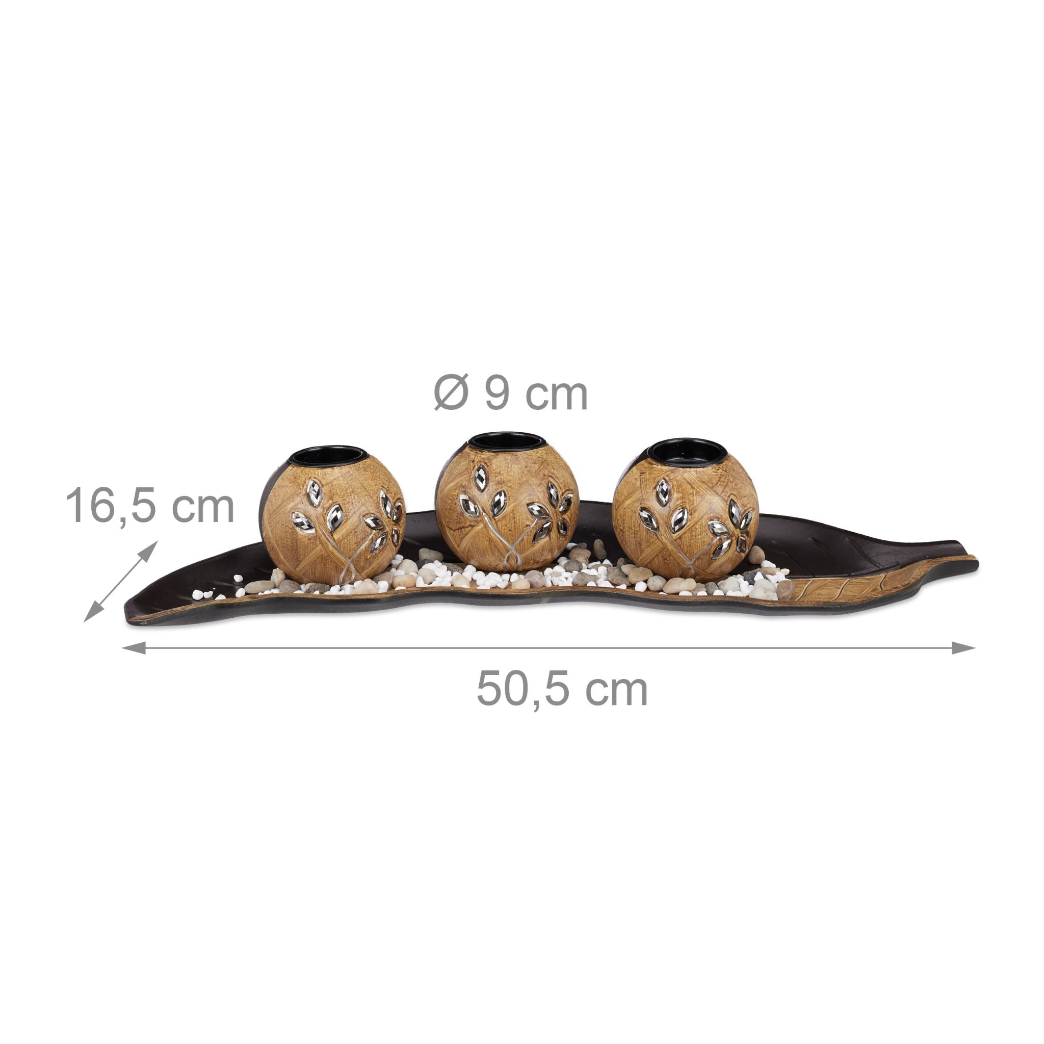 Teelichthalter-Set Blatt Weiss-Hellbraun-Schwarz von Relaxdays