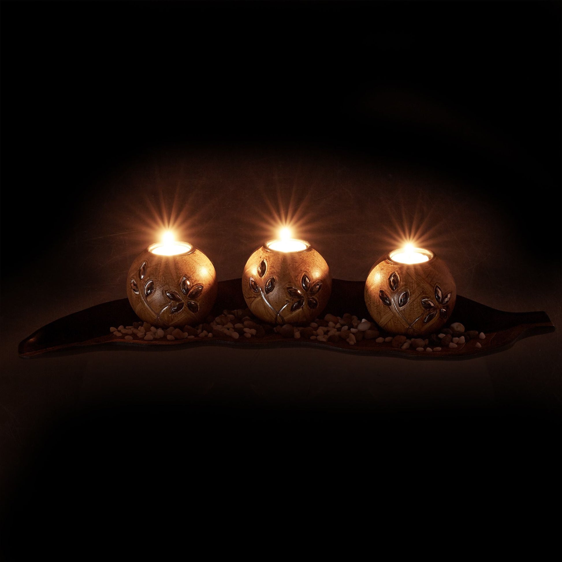 Teelichthalter-Set Blatt Weiss-Hellbraun-Schwarz von Relaxdays