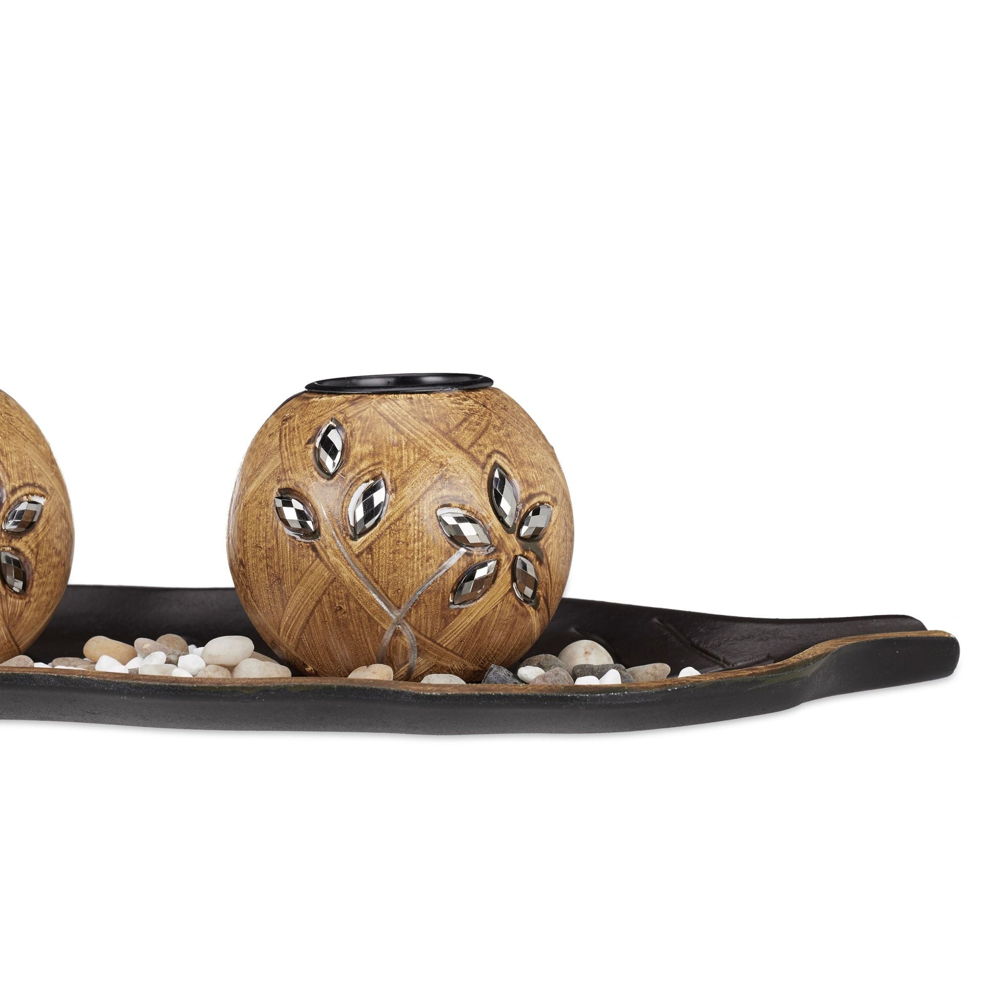 Teelichthalter-Set Blatt Weiss-Hellbraun-Schwarz von Relaxdays