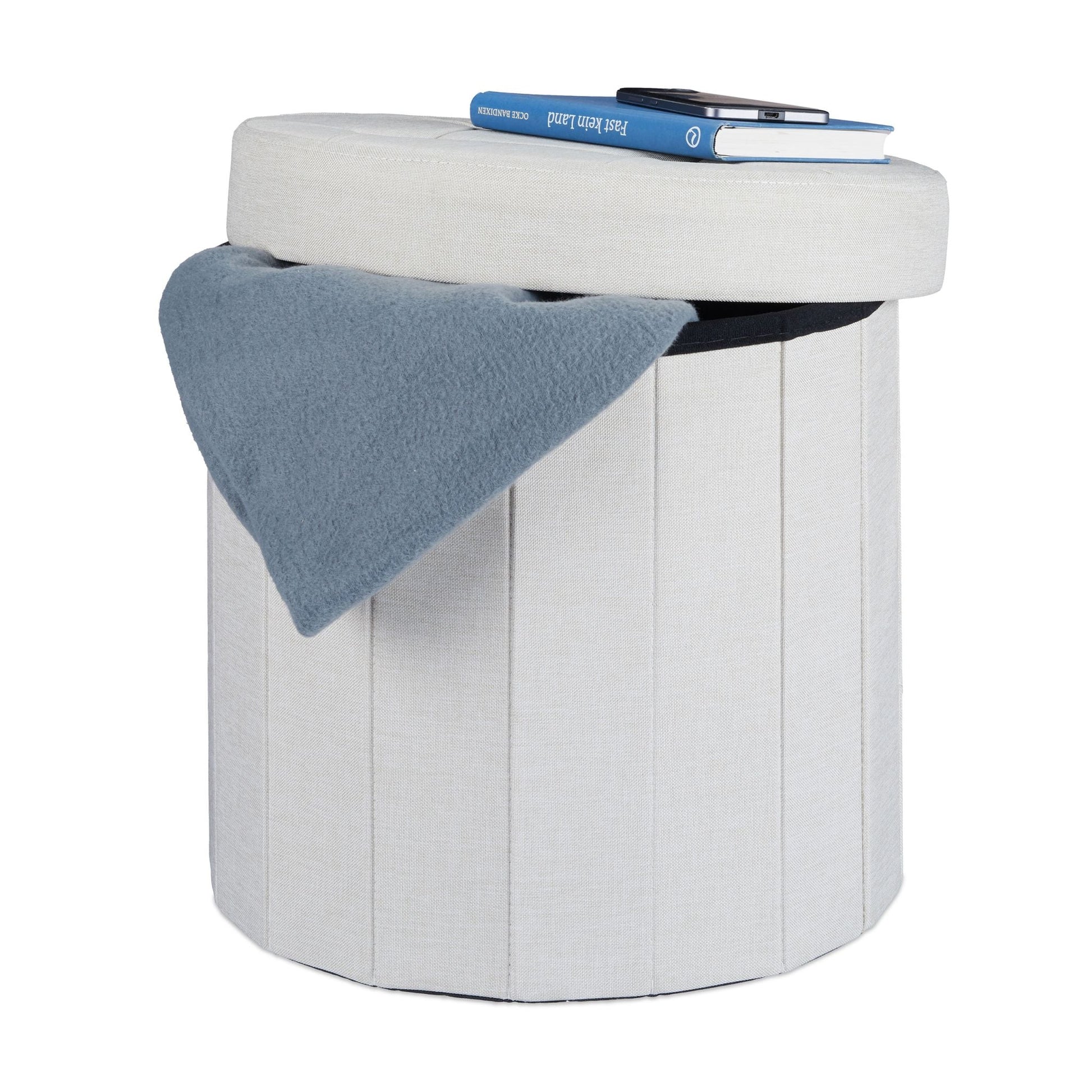 Sitzhocker mit Stauraum Grösse M rund Creme von Relaxdays