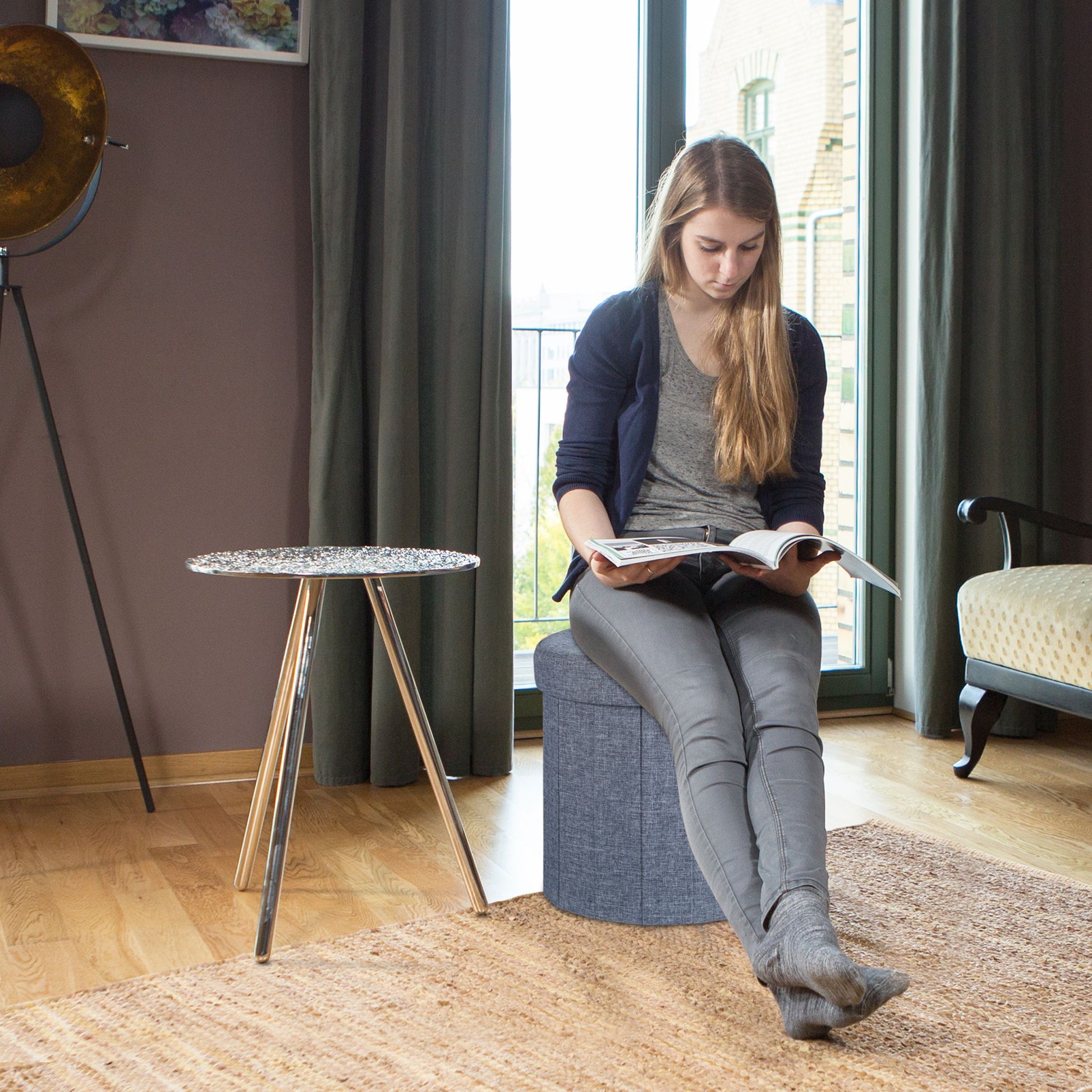 Sitzhocker mit Stauraum Grösse M rund Anthrazit von Relaxdays