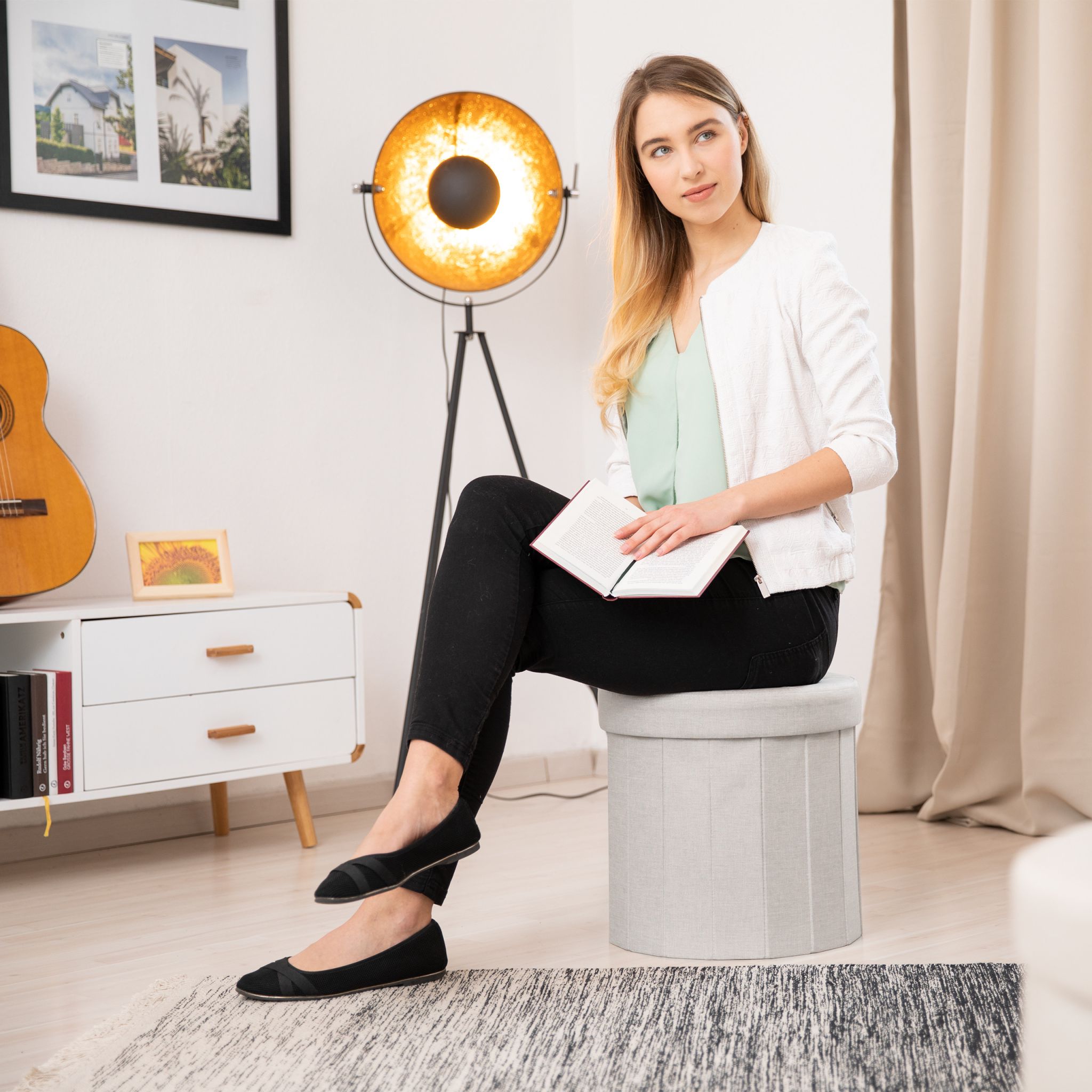 Sitzhocker mit Stauraum Grösse M rund Anthrazit von Relaxdays