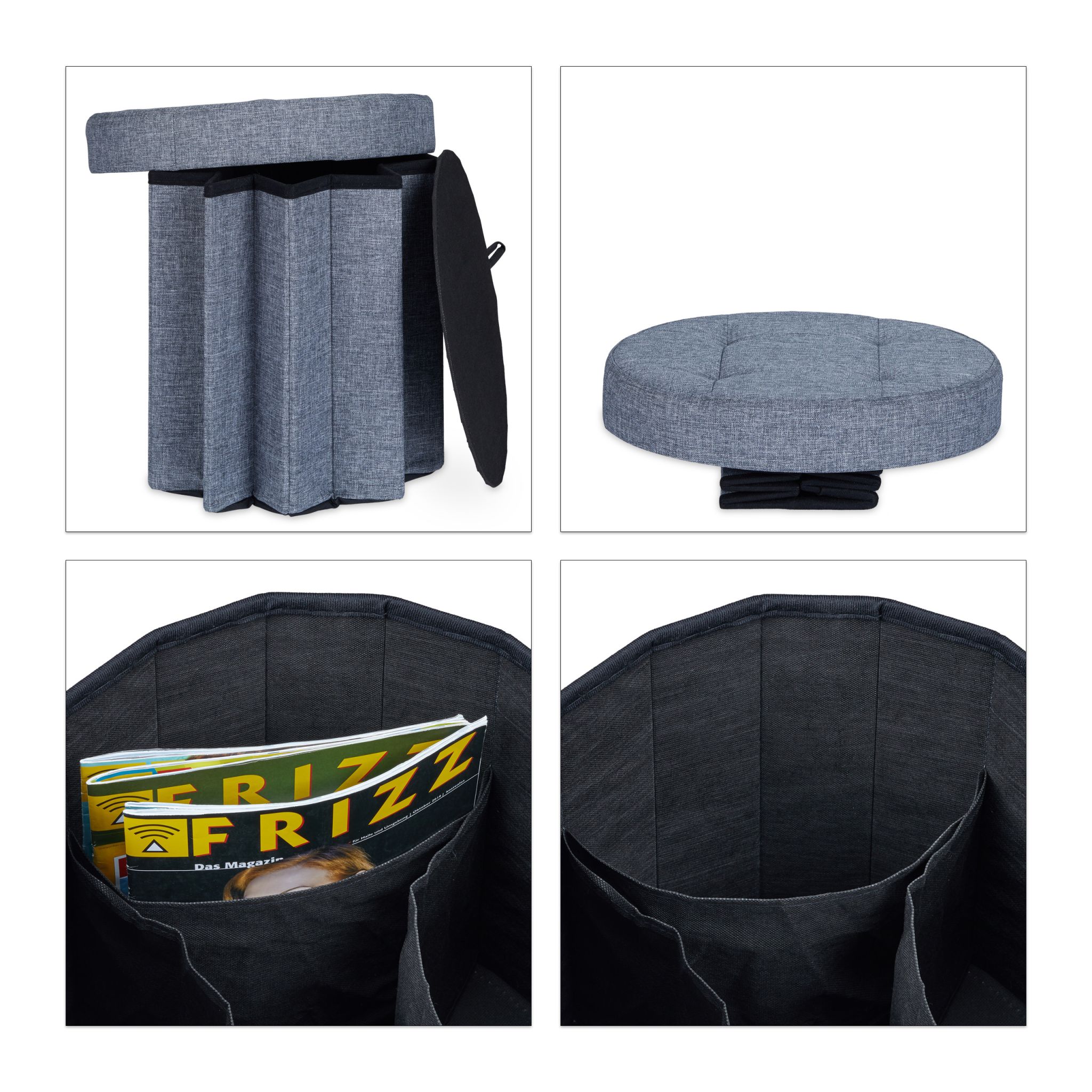 Sitzhocker mit Stauraum Grösse M rund Anthrazit von Relaxdays