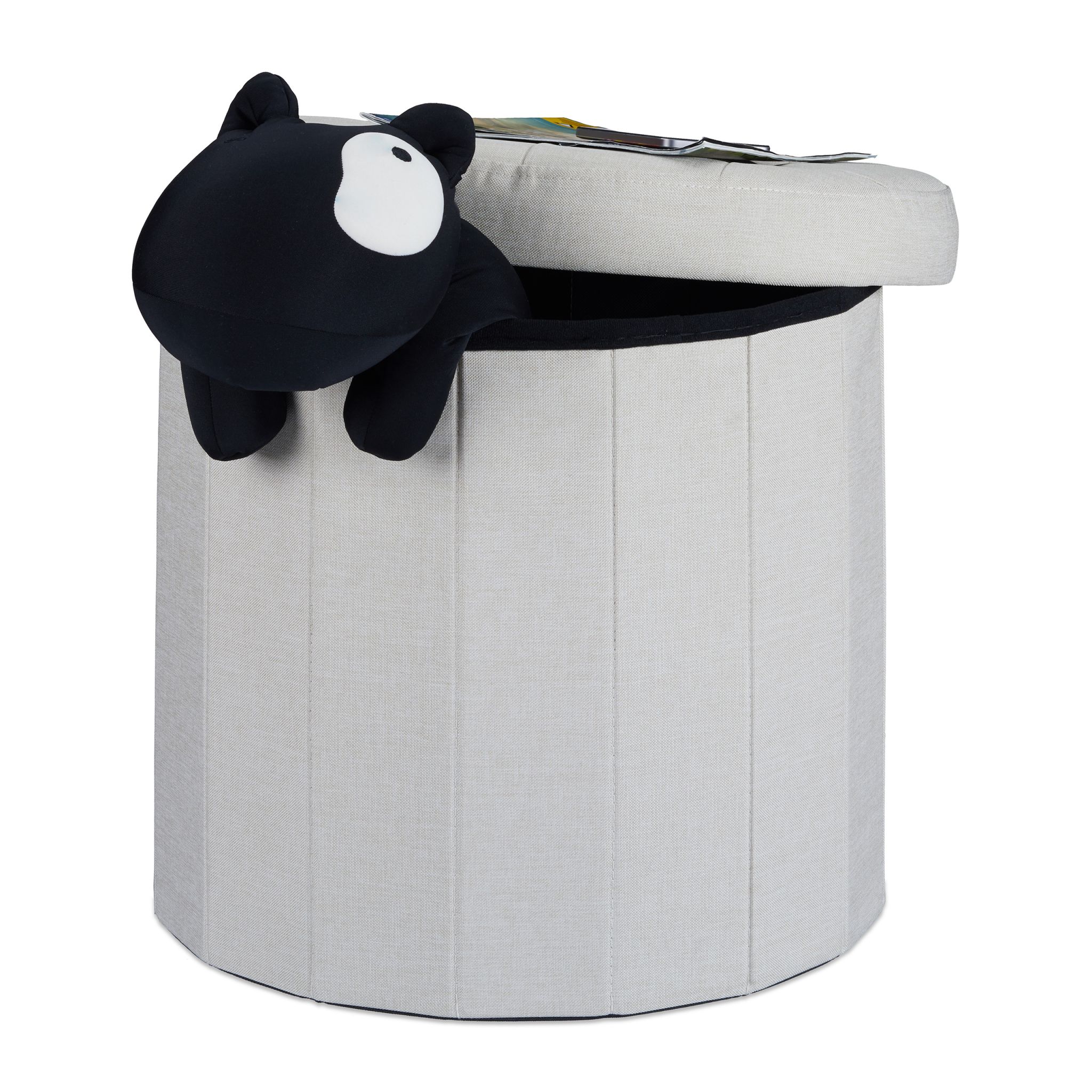 Sitzhocker mit Stauraum GrösseL rund Creme von Relaxdays