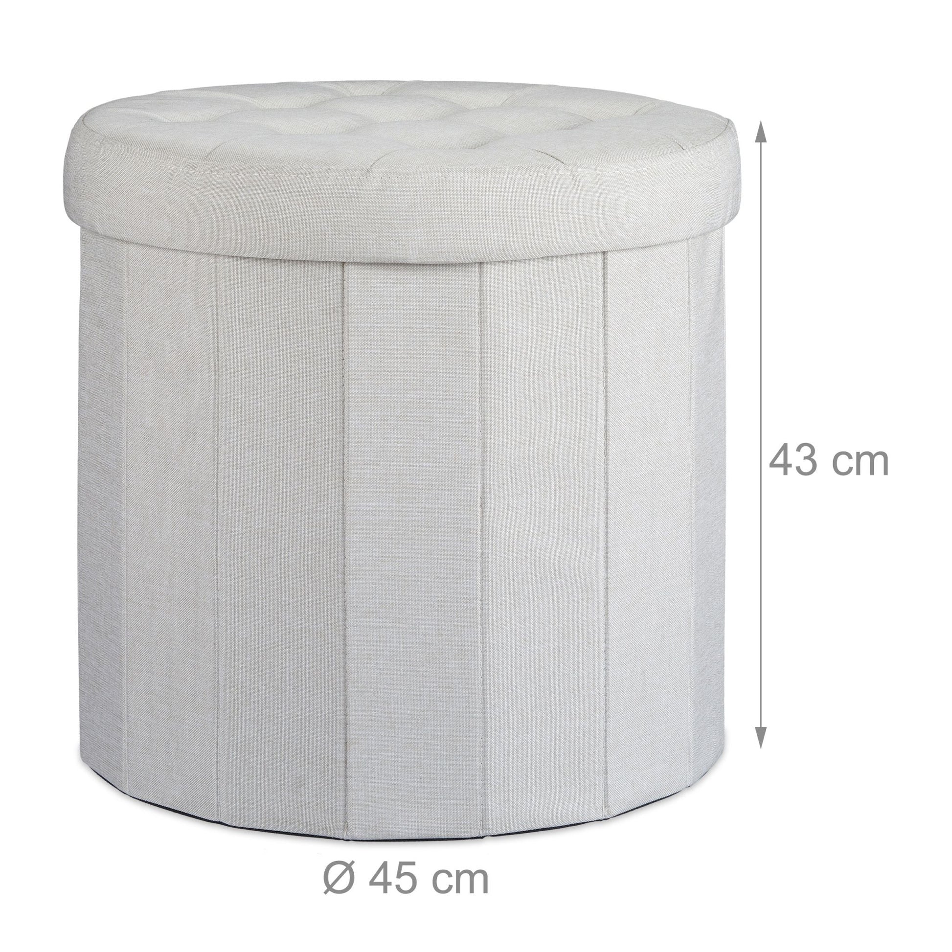 Sitzhocker mit Stauraum GrösseL rund Creme von Relaxdays