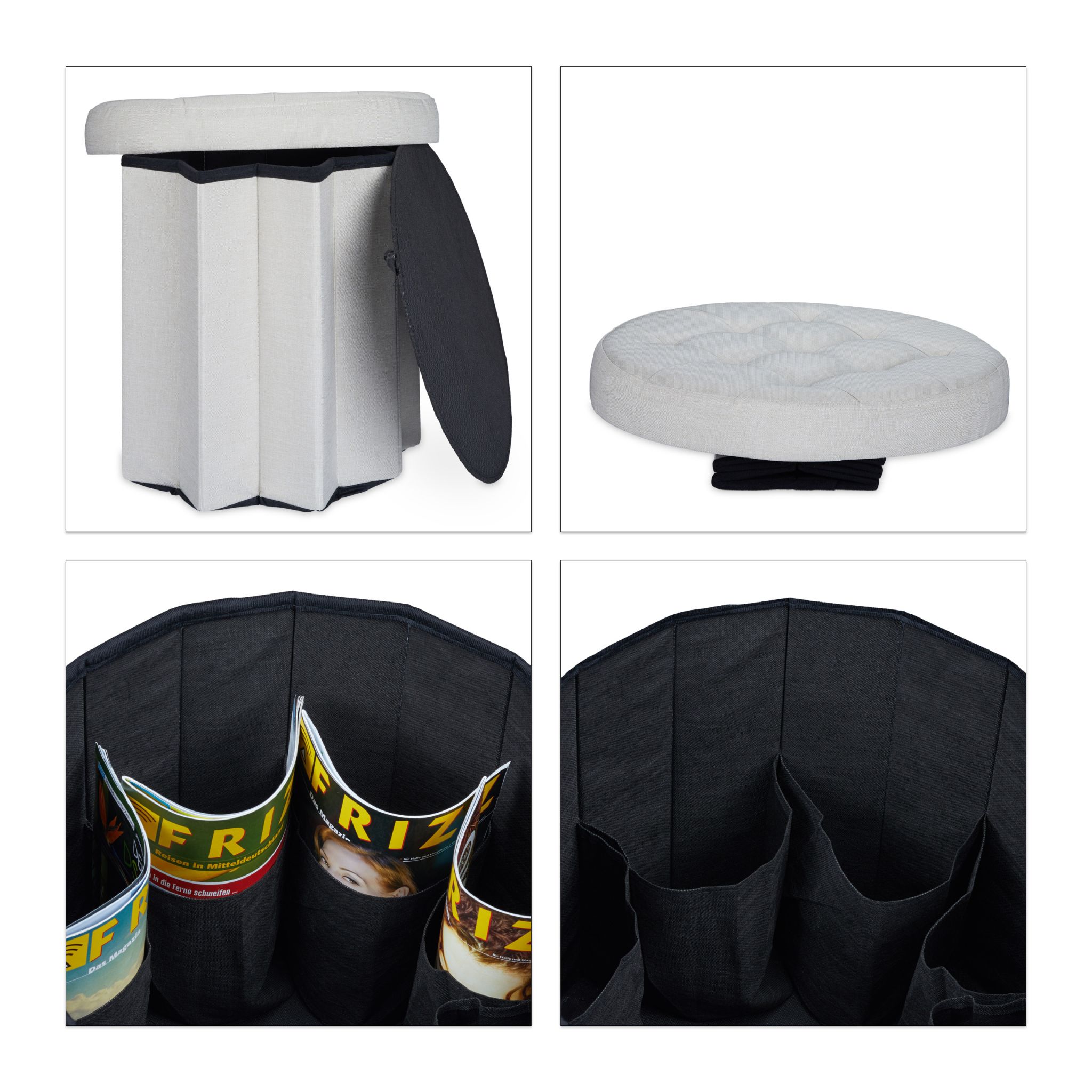Sitzhocker mit Stauraum GrösseL rund Creme von Relaxdays