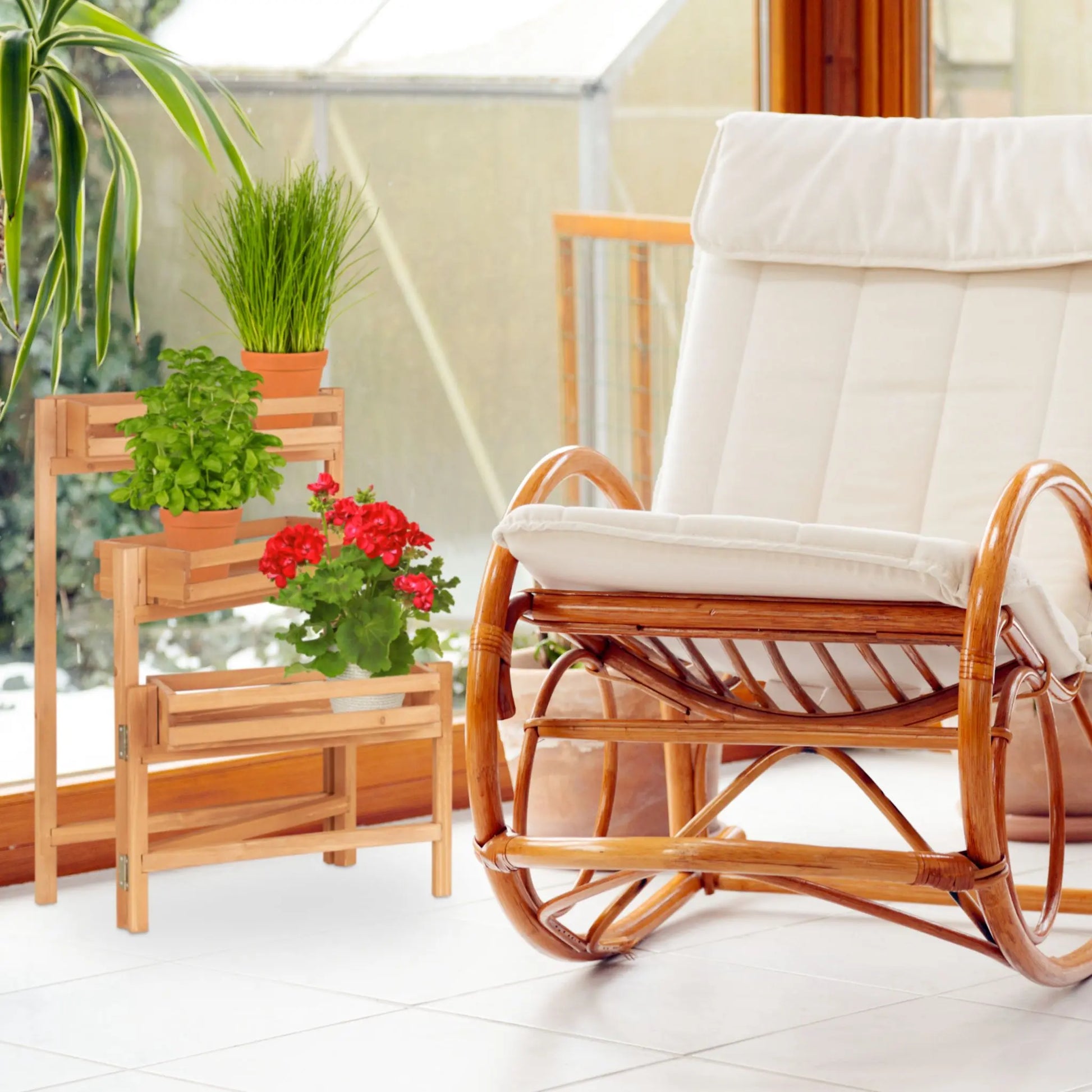 Blumentreppe Holz beweglich Hellbraun von Relaxdays