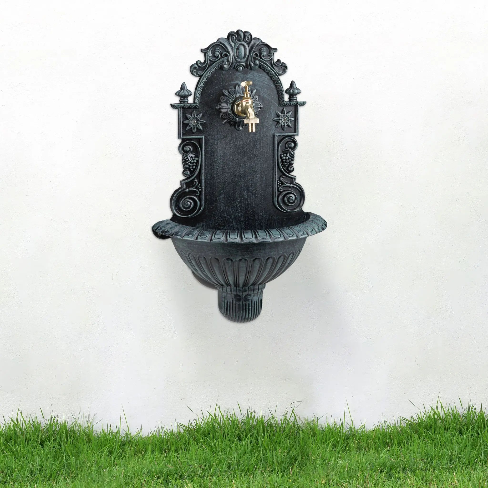 Wandbrunnen Antik Dunkelgrün-Gold von Relaxdays