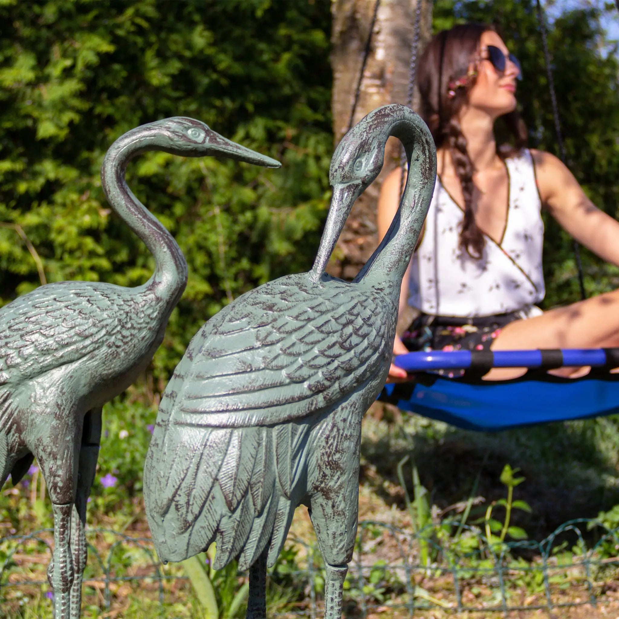 Dekofigur Kranich Gusseisen Braun-Grün von Relaxdays