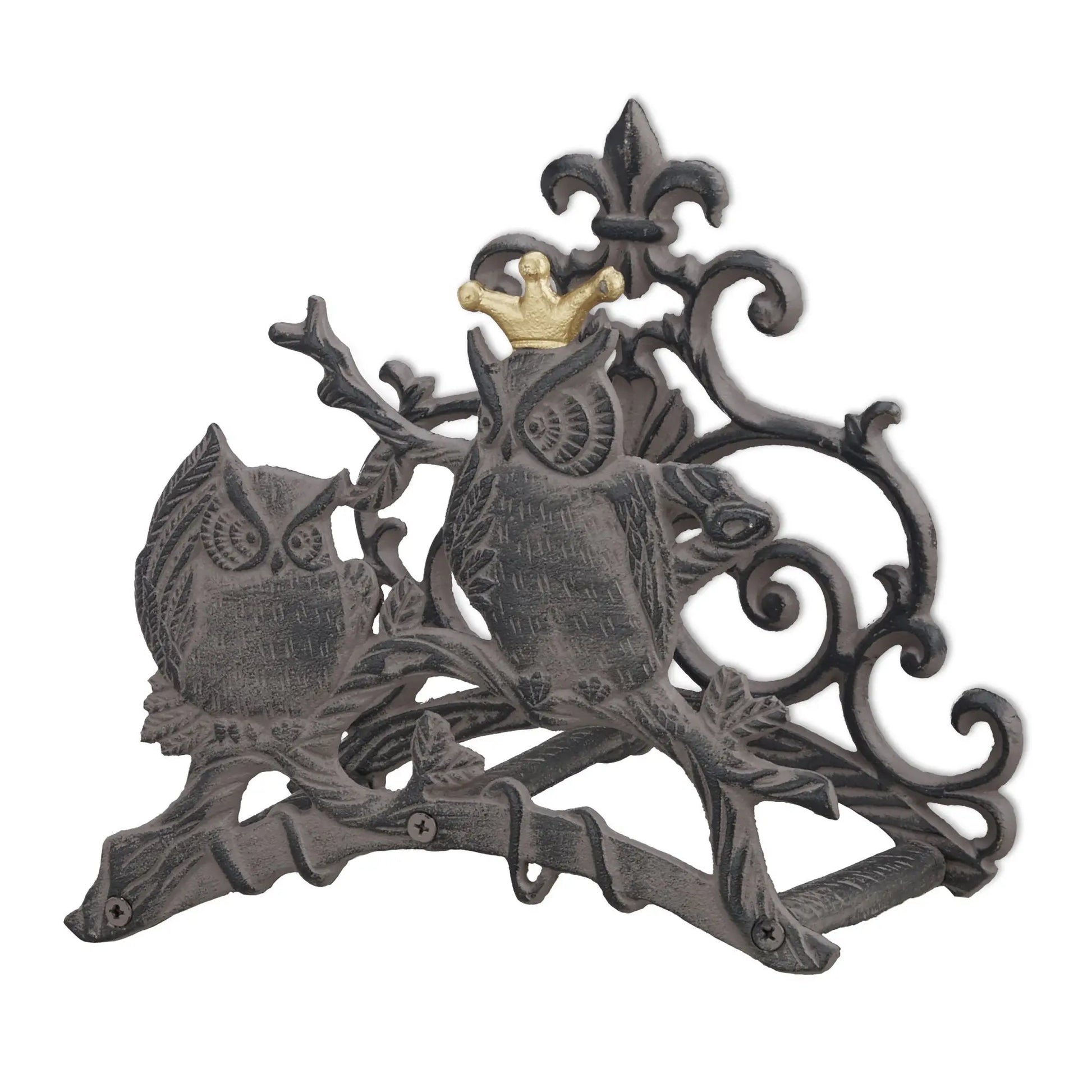 Gartenschlauchhalter Gusseisen Eule Gold-Grau von Relaxdays