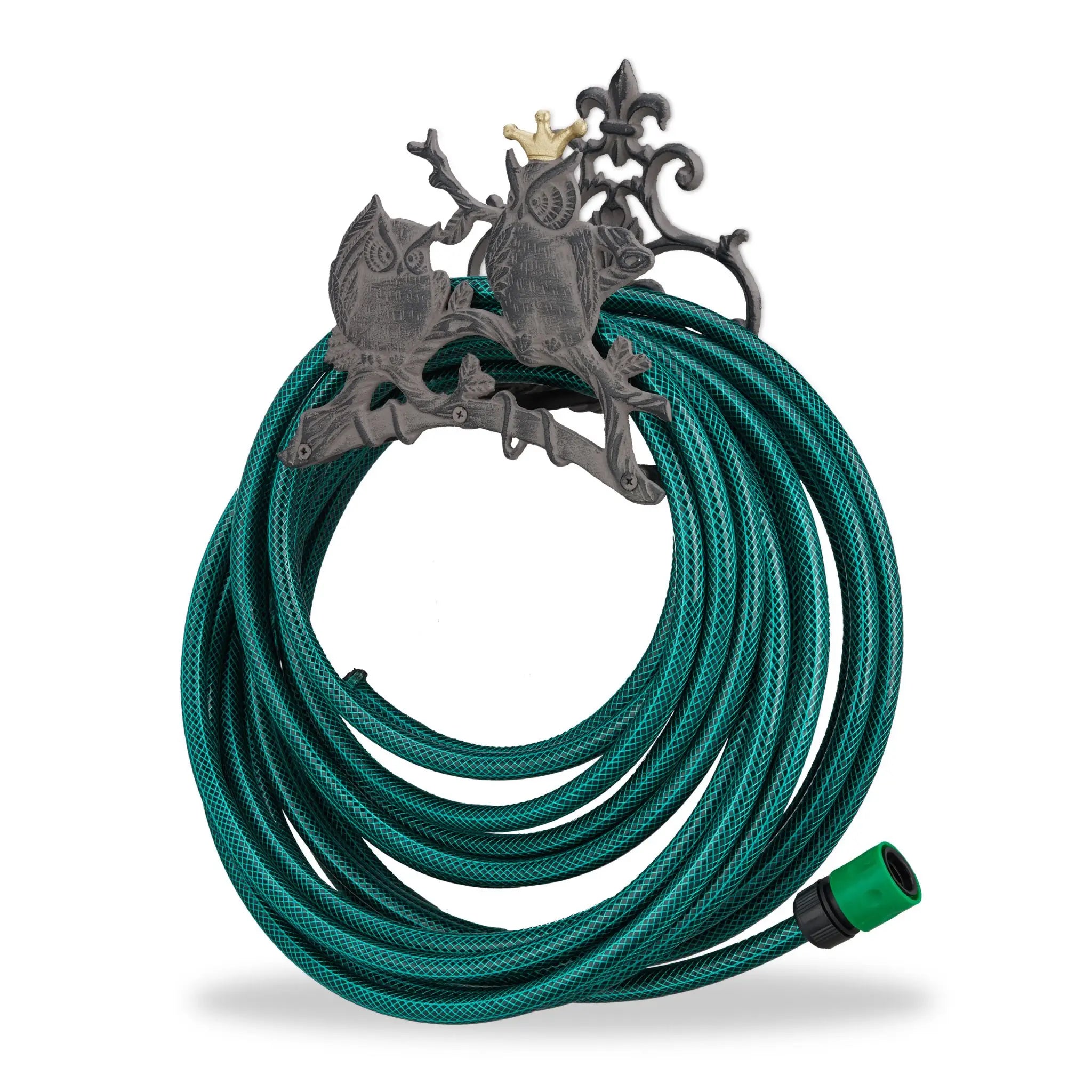 Gartenschlauchhalter Gusseisen Eule Gold-Grau von Relaxdays