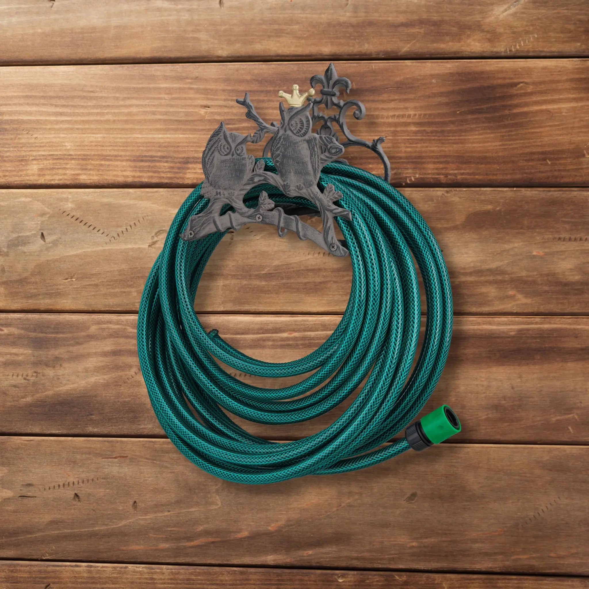 Gartenschlauchhalter Gusseisen Eule Gold-Grau von Relaxdays