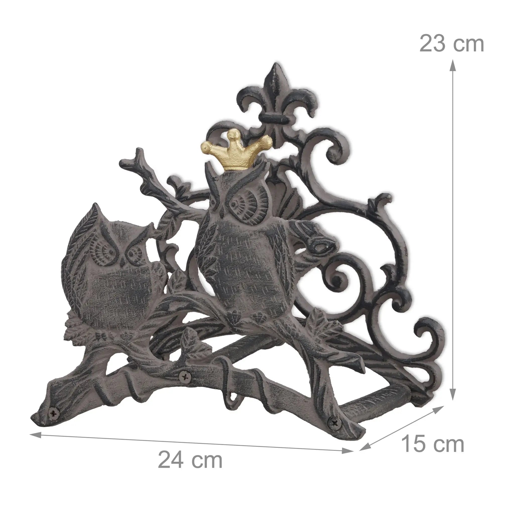 Gartenschlauchhalter Gusseisen Eule Gold-Grau von Relaxdays