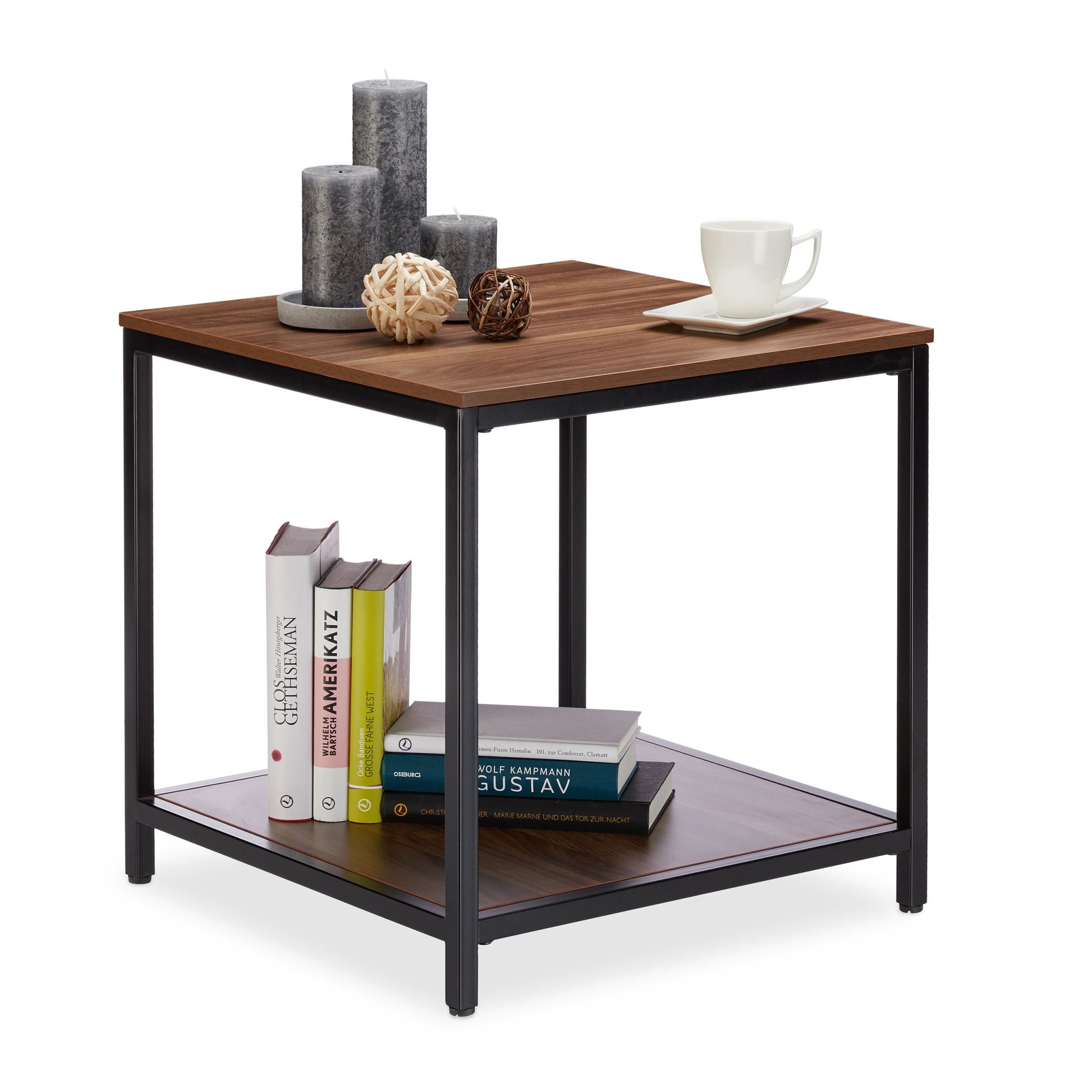 Beistelltisch Holz mit Metallgestell Hellbraun-Schwarz von Relaxdays