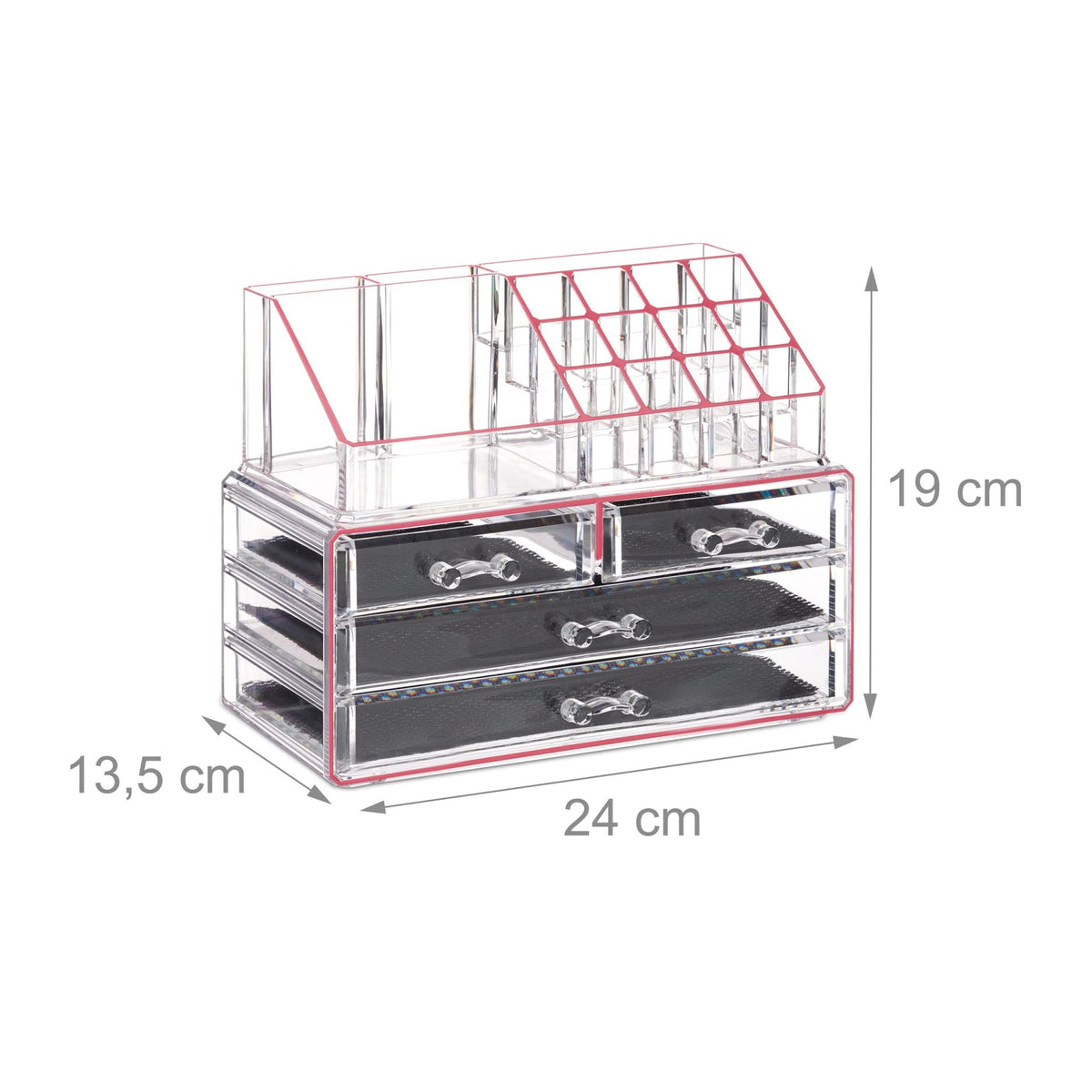 Make Up Organizer mit 4 Schubfächern Pink-Transparent von Relaxdays
