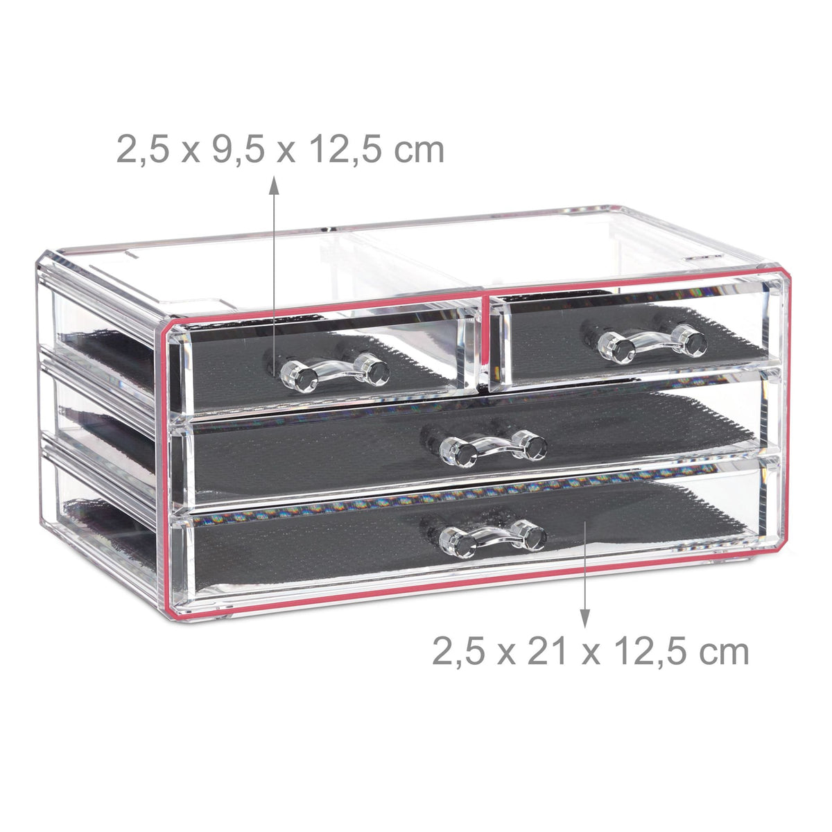 Make Up Organizer mit 4 Schubfächern Pink-Transparent von Relaxdays