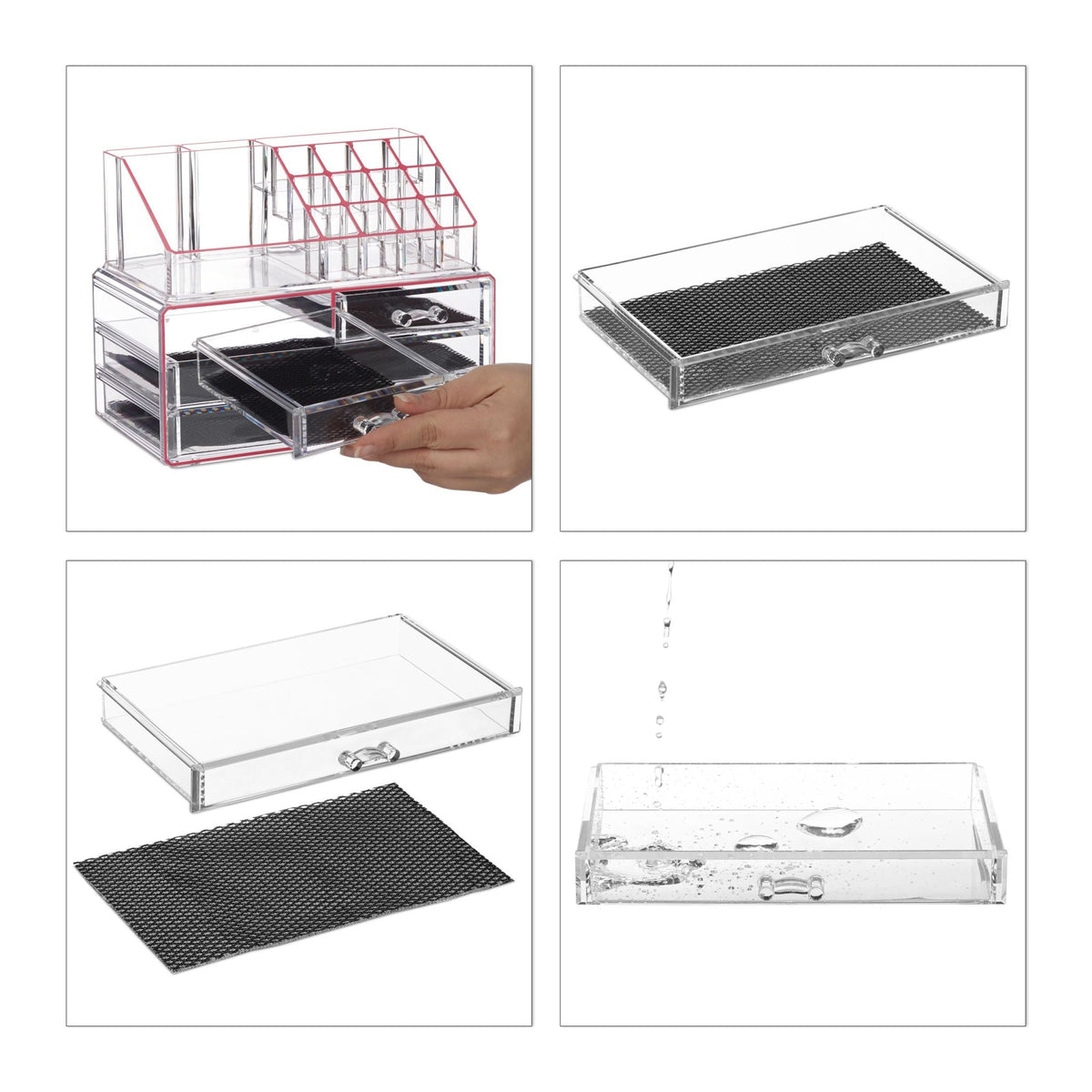 Make Up Organizer mit 4 Schubfächern Pink-Transparent von Relaxdays