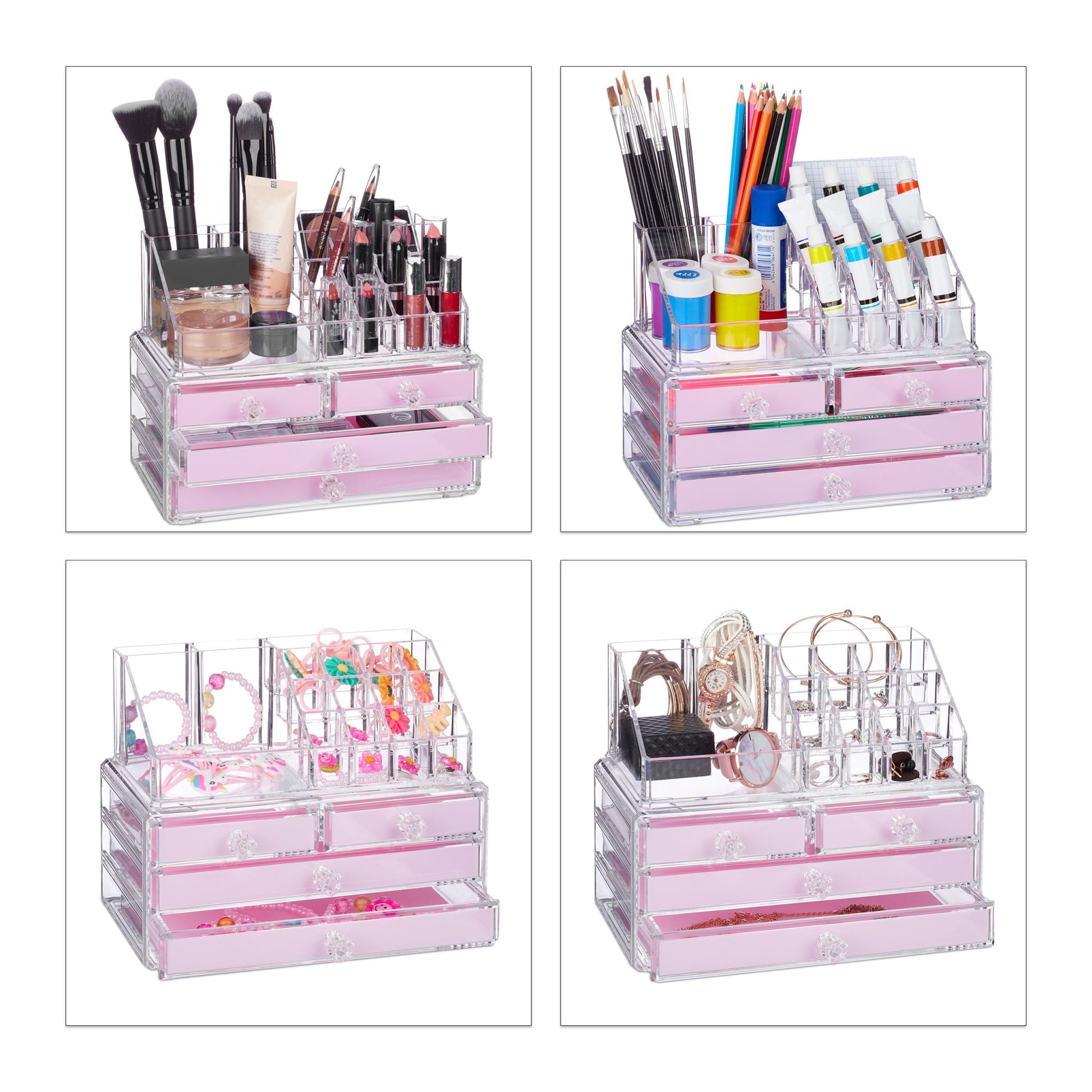 Make Up Organizer mit 4 Schubfächern Gold-Transparent von Relaxdays