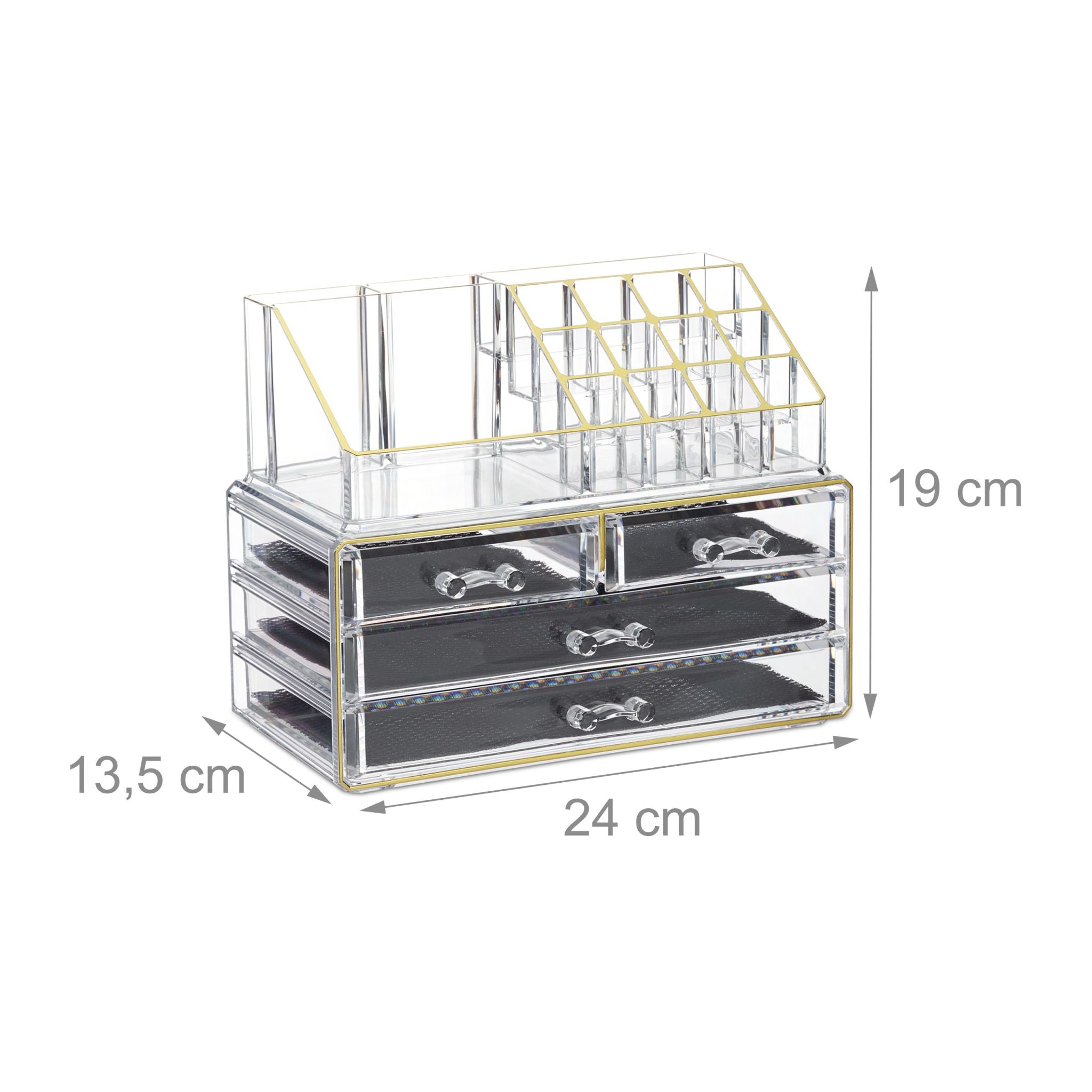 Make Up Organizer mit 4 Schubfächern Gold-Transparent von Relaxdays