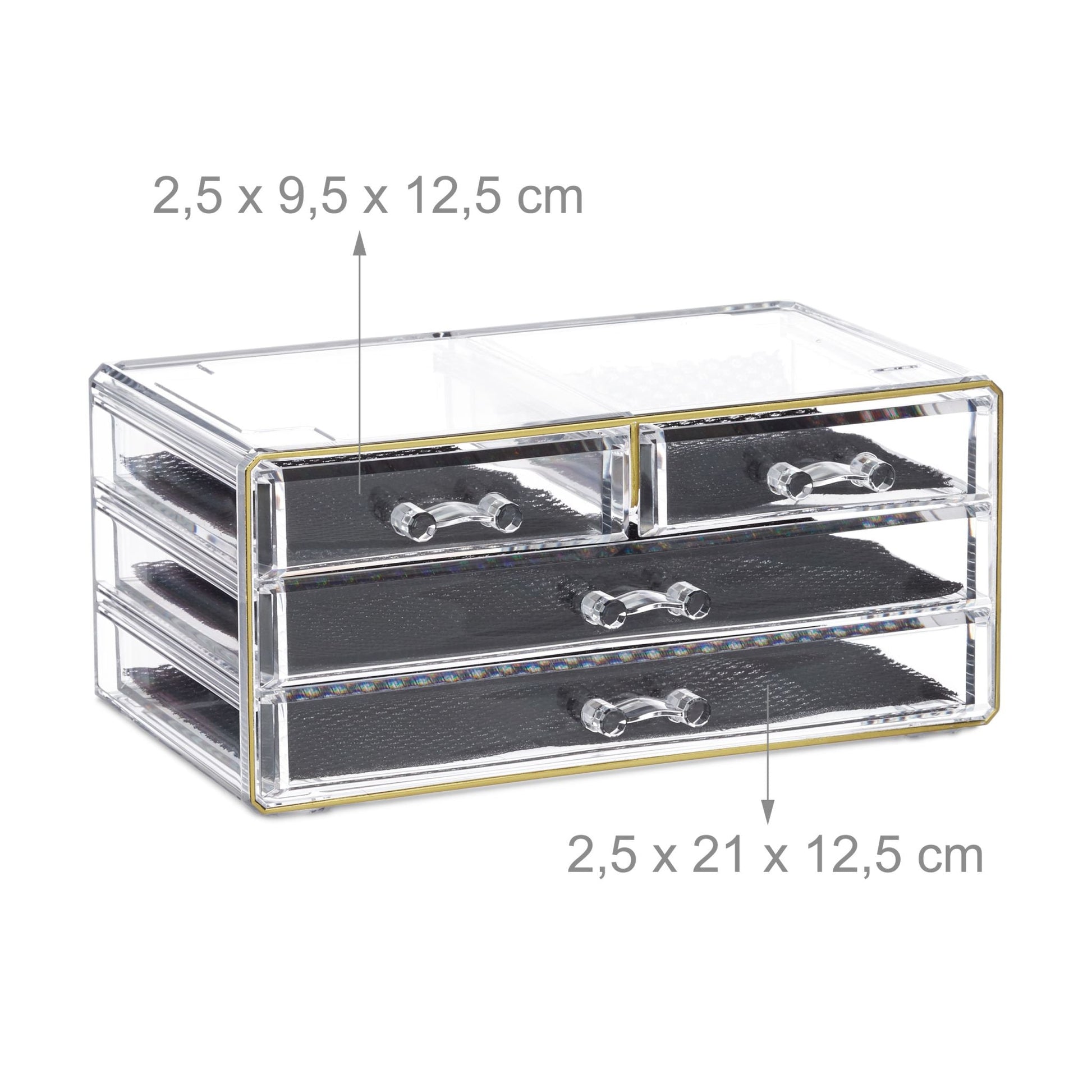 Make Up Organizer mit 4 Schubfächern Gold-Transparent von Relaxdays