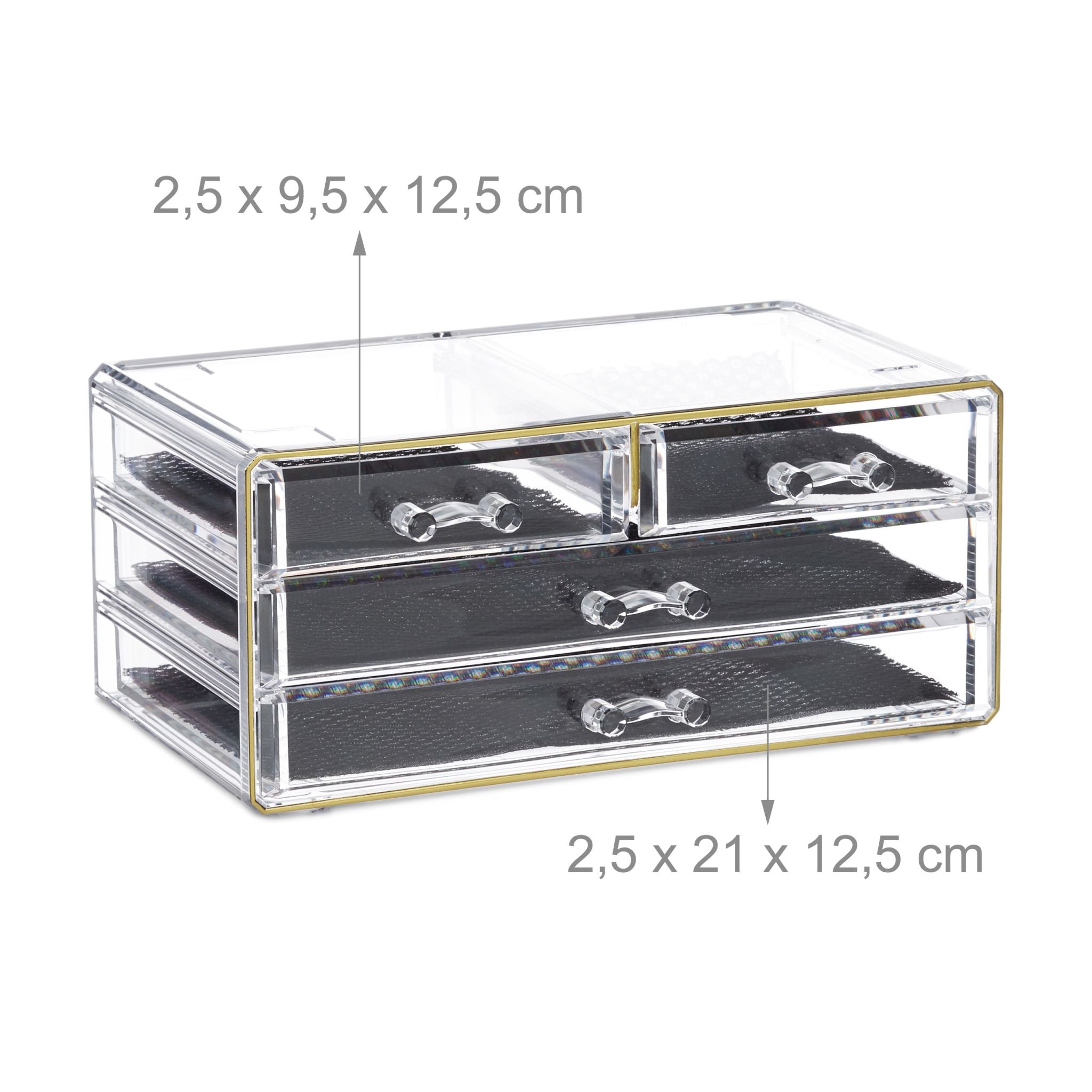 Make Up Organizer mit 4 Schubfächern Gold-Transparent von Relaxdays