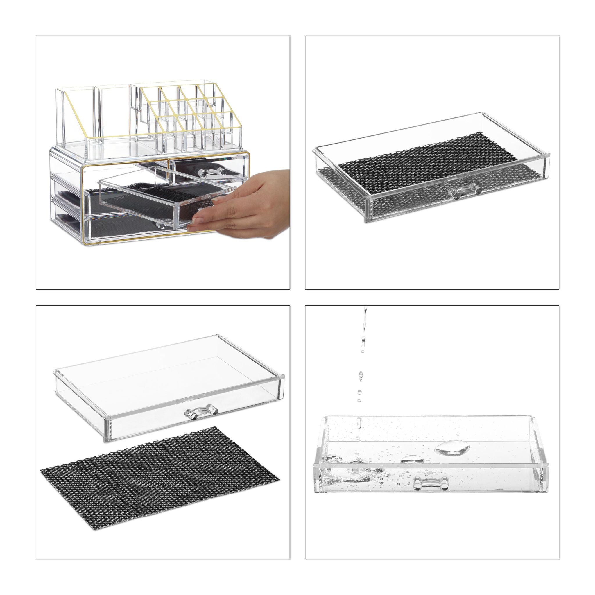 Make Up Organizer mit 4 Schubfächern Gold-Transparent von Relaxdays
