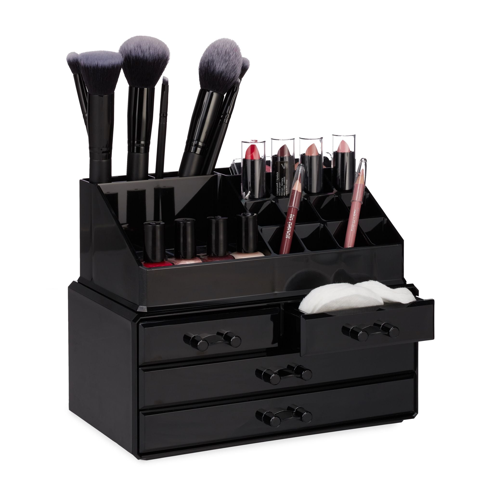 Make Up Organizer mit 4 Schubfächern Schwarz von Relaxdays