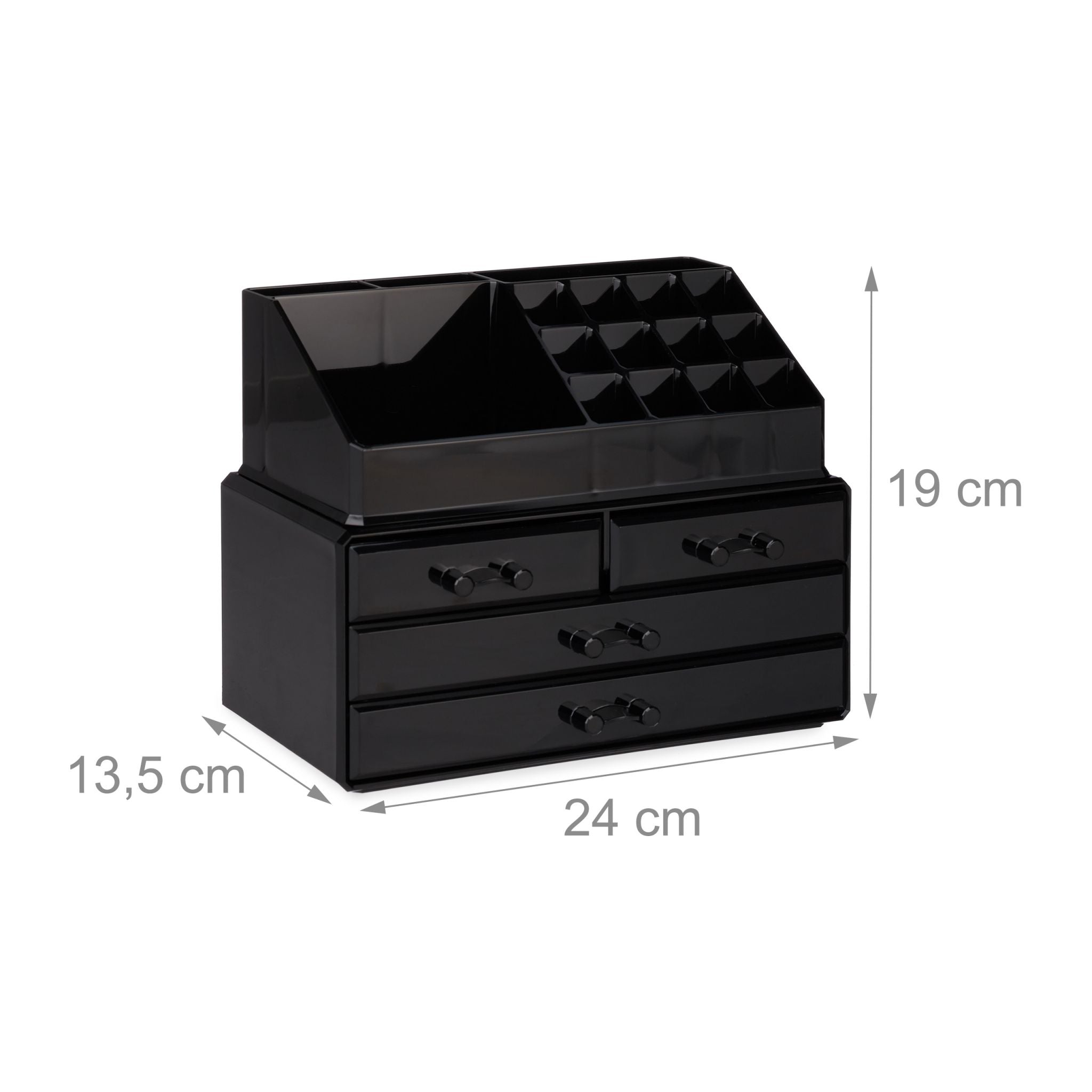 Make Up Organizer mit 4 Schubfächern Schwarz von Relaxdays