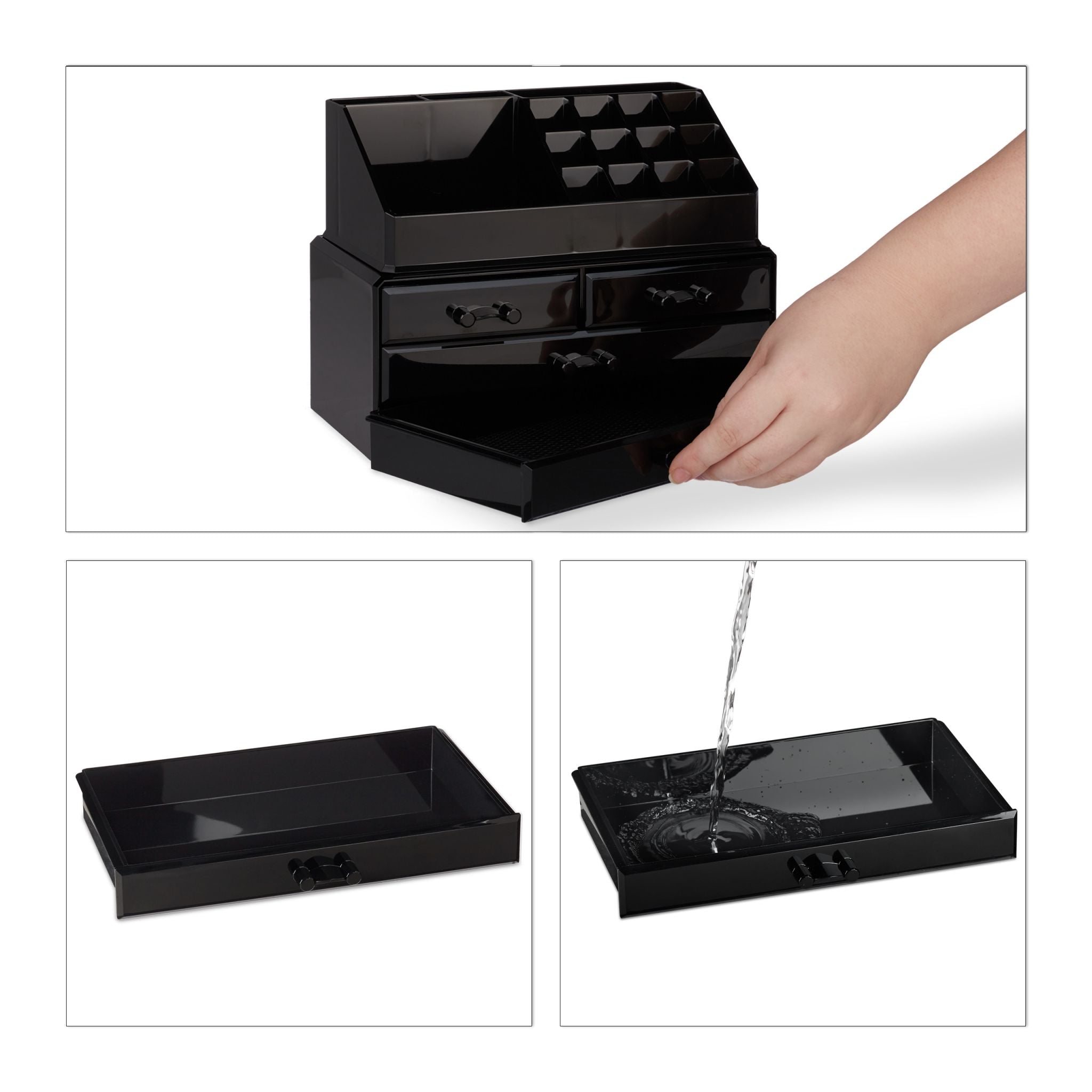 Make Up Organizer mit 4 Schubfächern Schwarz von Relaxdays