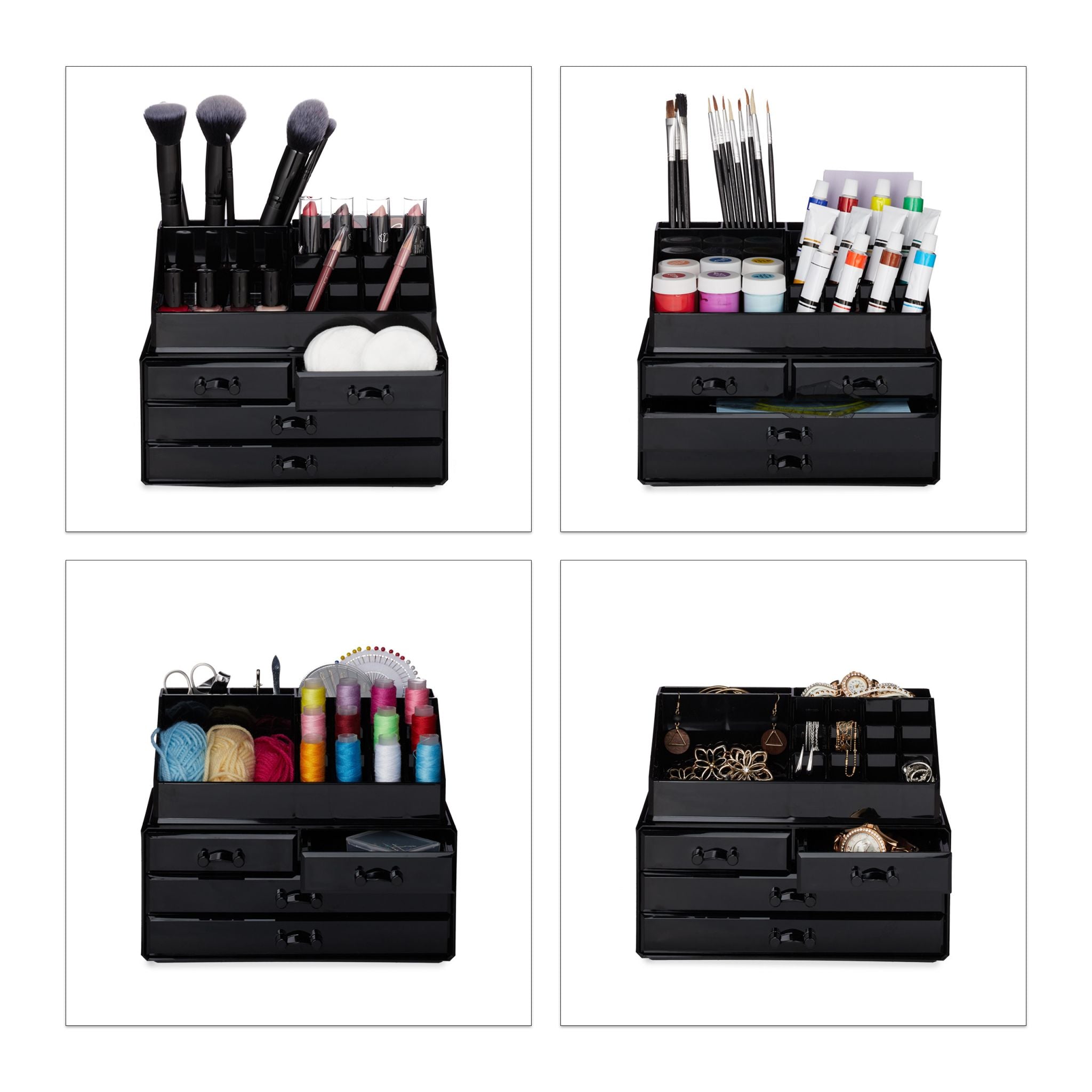 Make Up Organizer mit 4 Schubfächern Transparent von Relaxdays