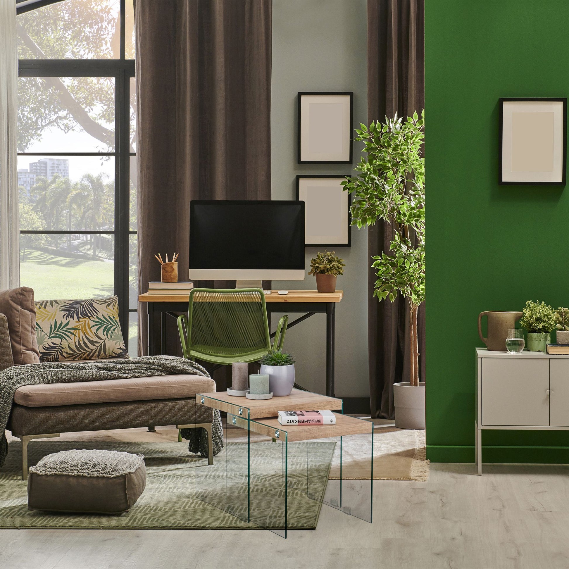 Satztisch 2er-Set Holz+Glas Hellbraun-Transparent von Relaxdays