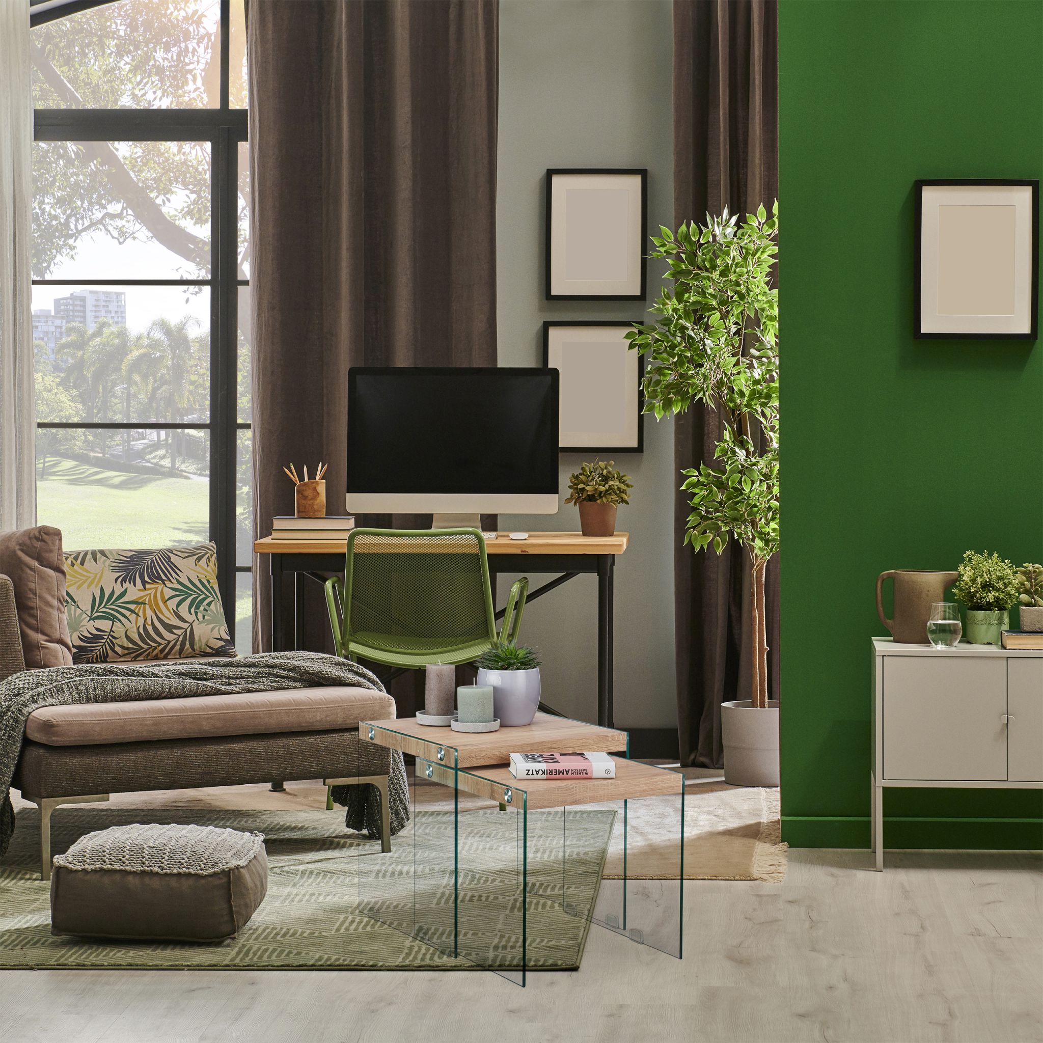 Satztisch 2er-Set Holz+Glas Hellbraun-Transparent von Relaxdays