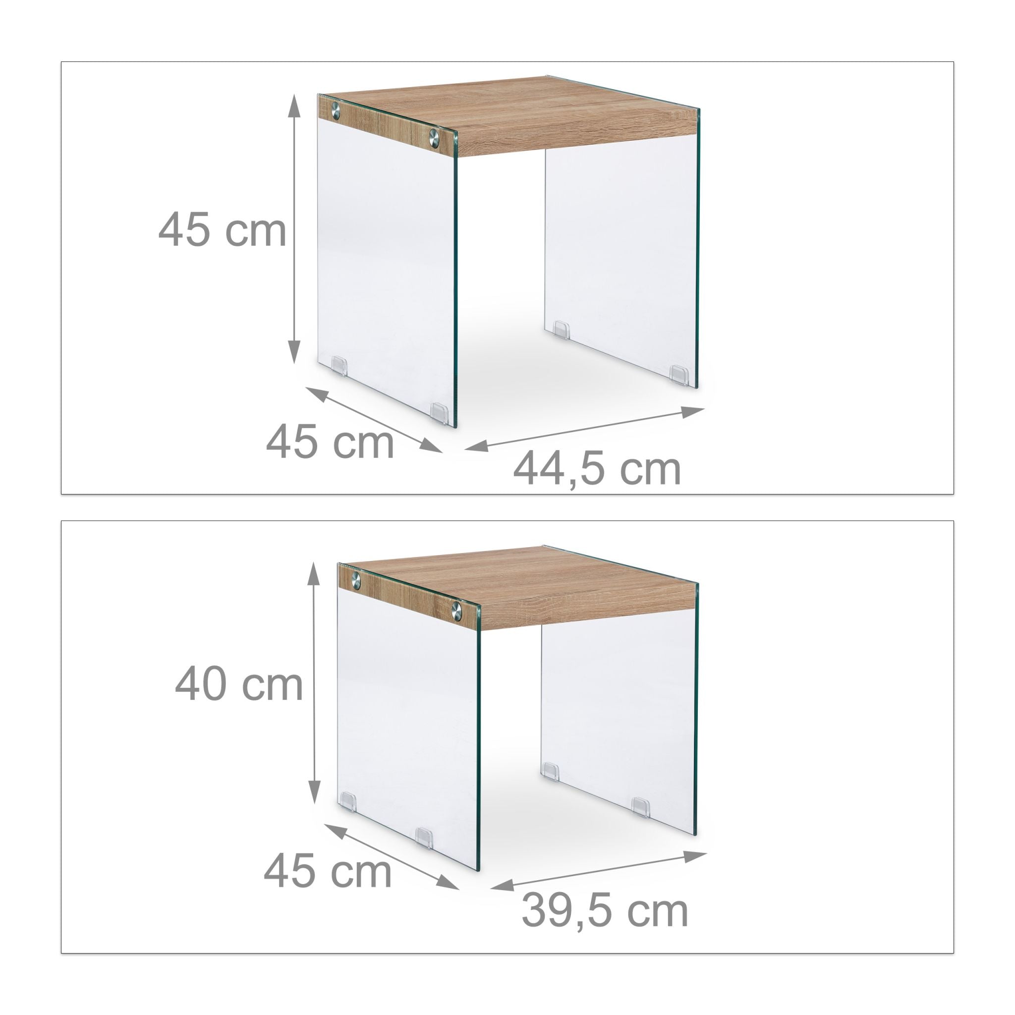 Satztisch 2er-Set Holz+Glas Hellbraun-Transparent von Relaxdays