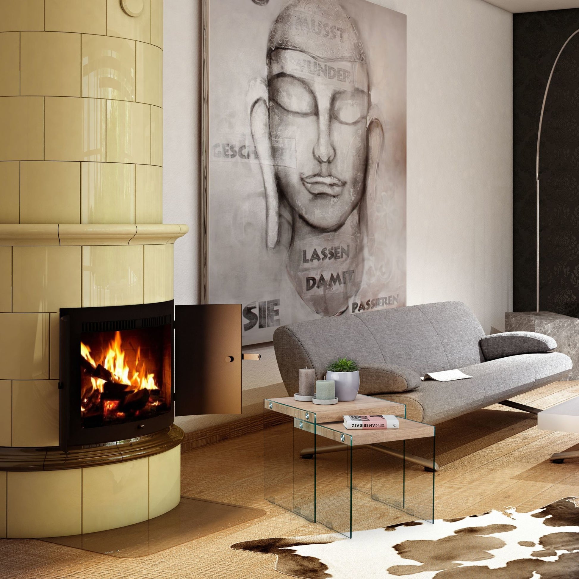 Satztisch 2er-Set Holz+Glas Hellbraun-Transparent von Relaxdays