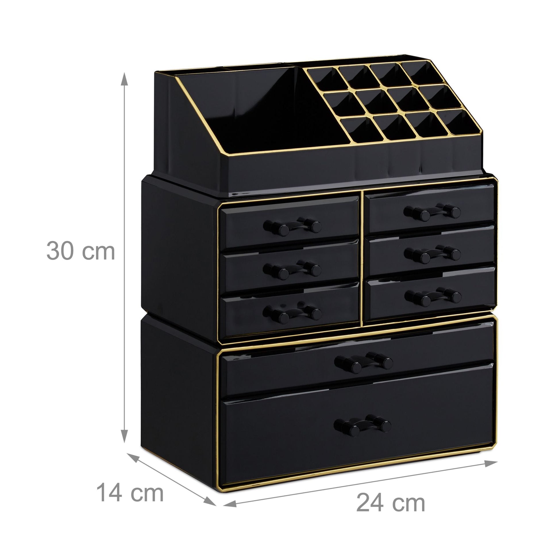 Make Up Organizer mit 8 Schubladen Gold-Schwarz von Relaxdays