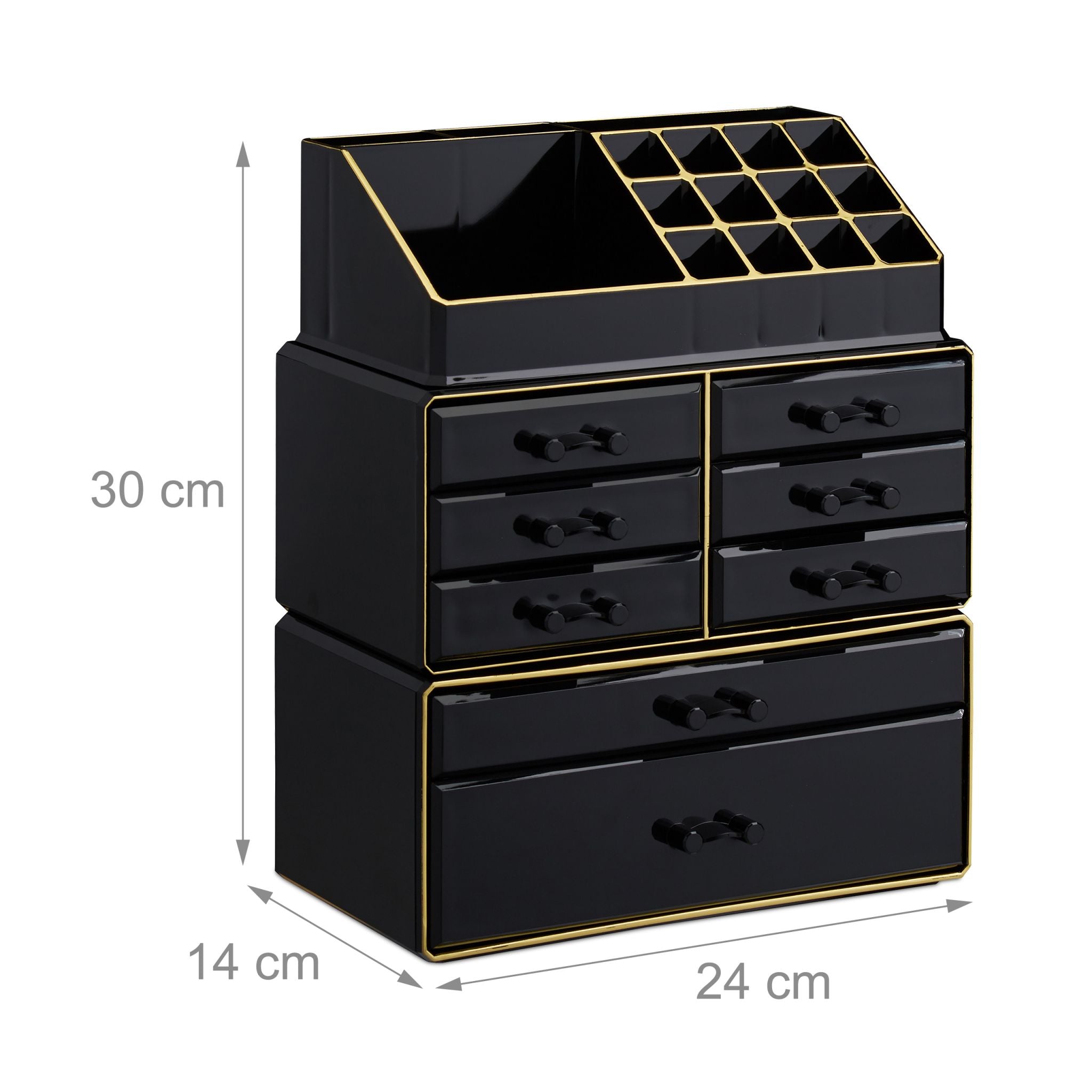 Make Up Organizer mit 8 Schubladen Gold-Schwarz von Relaxdays