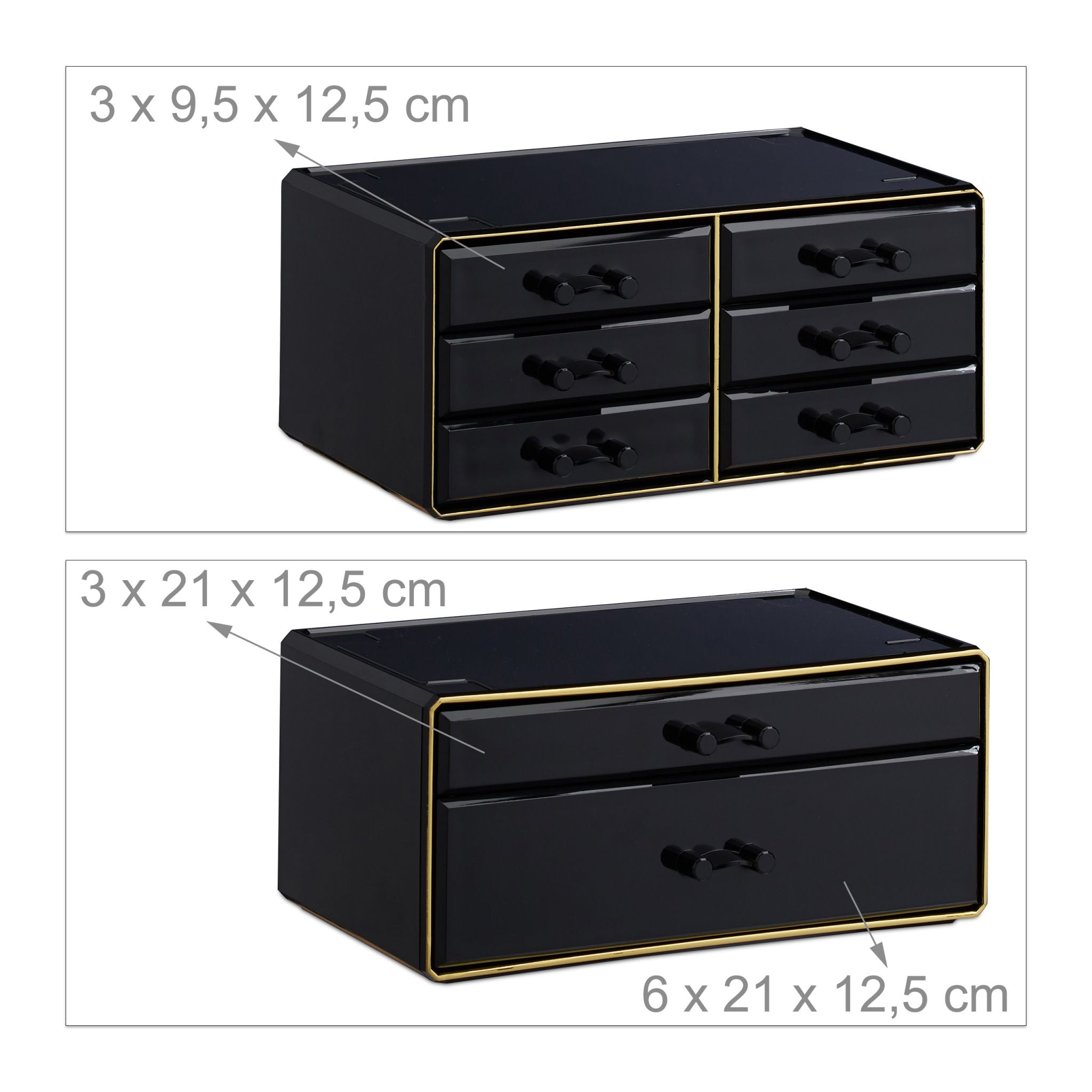 Make Up Organizer mit 8 Schubladen Gold-Schwarz von Relaxdays