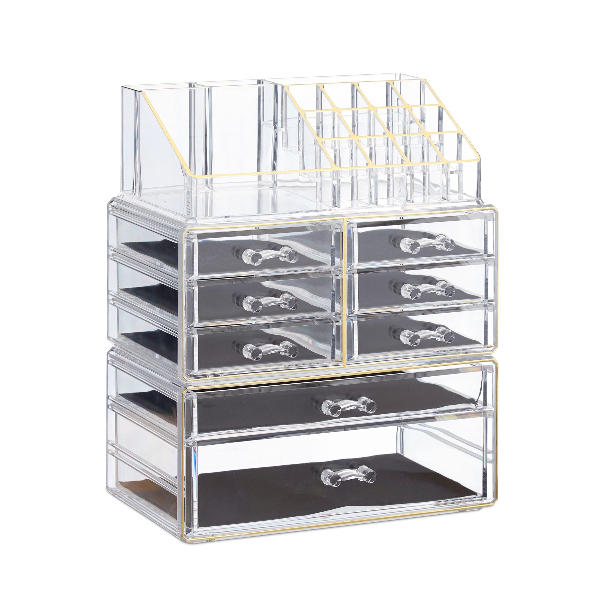 Make Up Organizer mit 8 Schubladen Gold-Transparent von Relaxdays