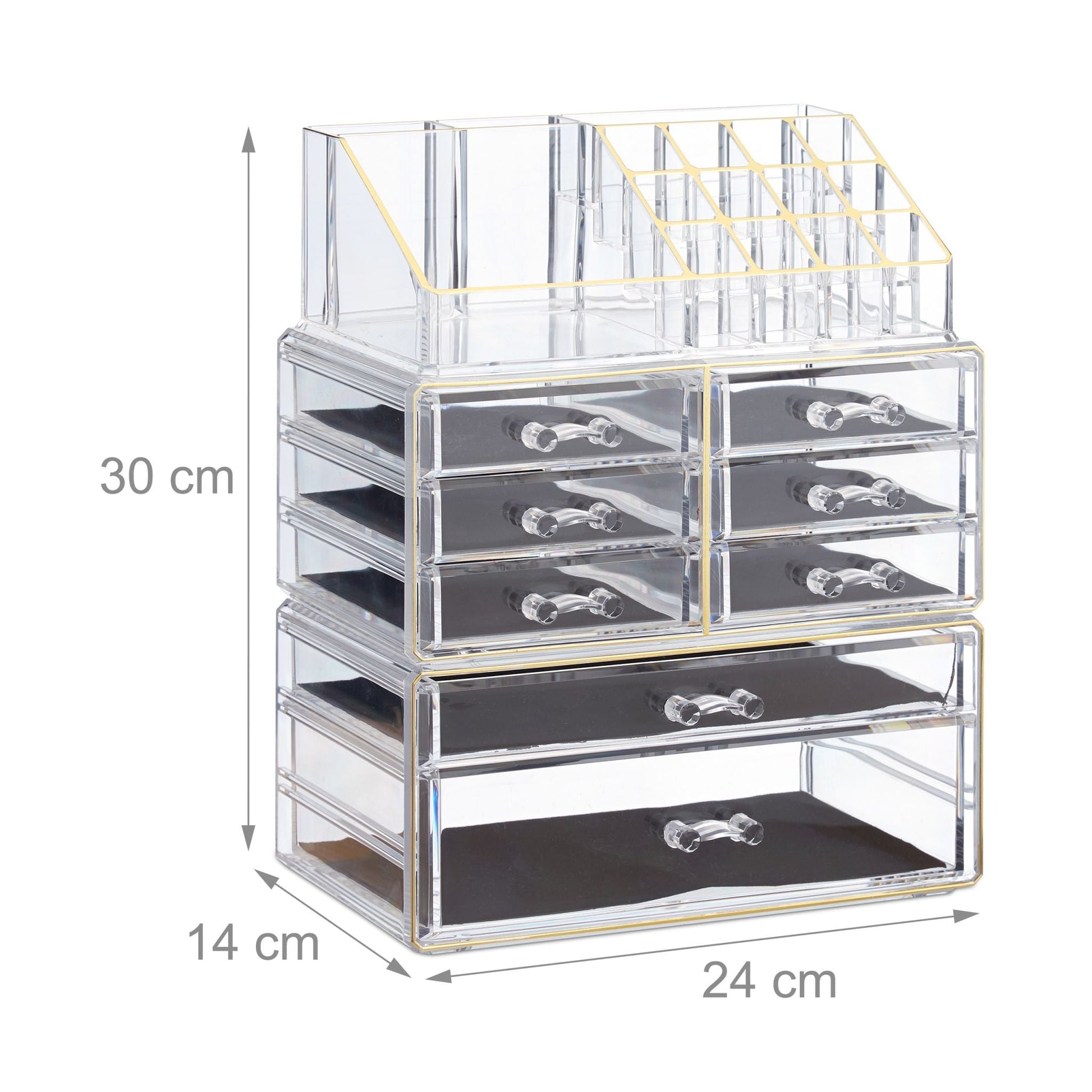 Make Up Organizer mit 8 Schubladen Gold-Transparent von Relaxdays