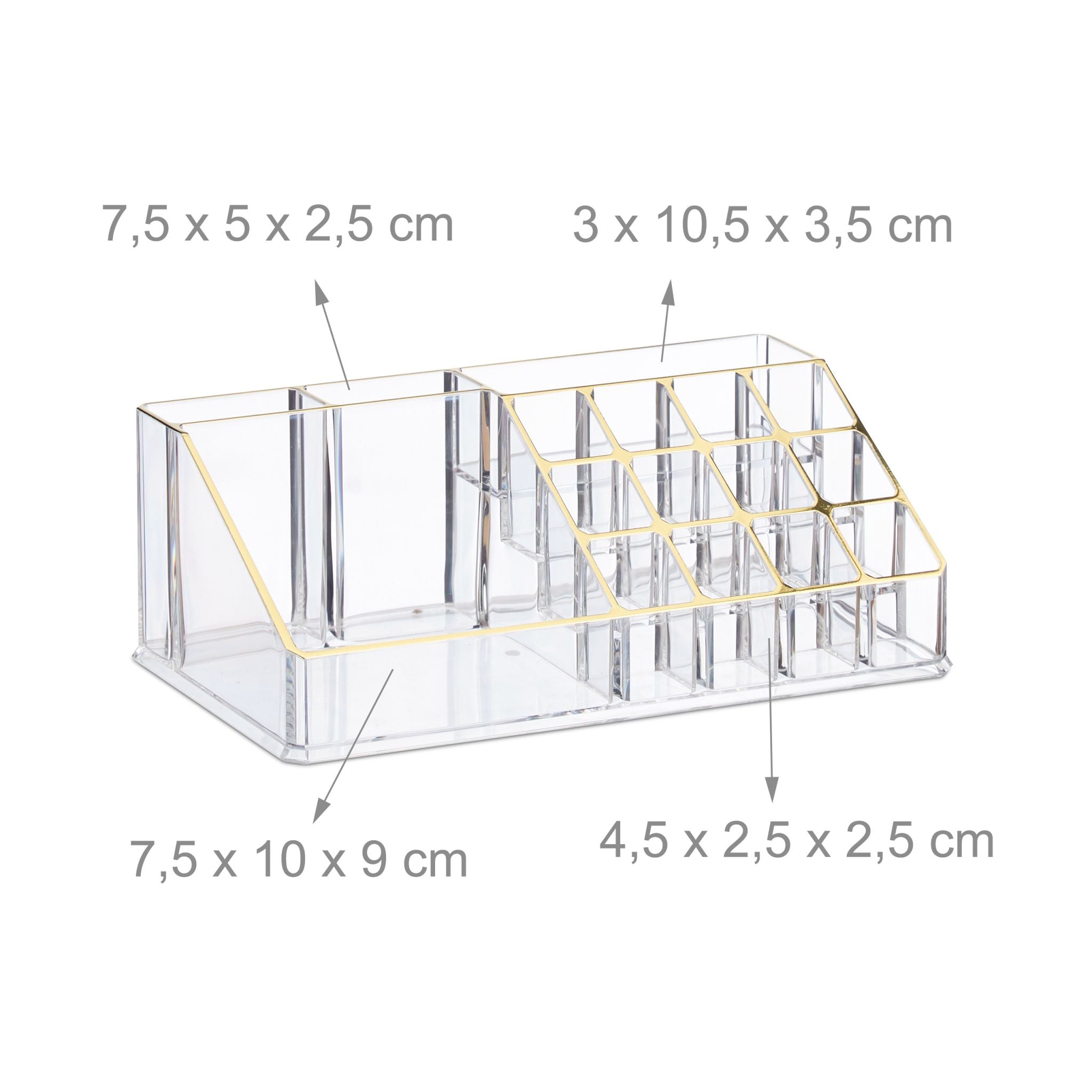 Make Up Organizer mit 8 Schubladen Gold-Transparent von Relaxdays