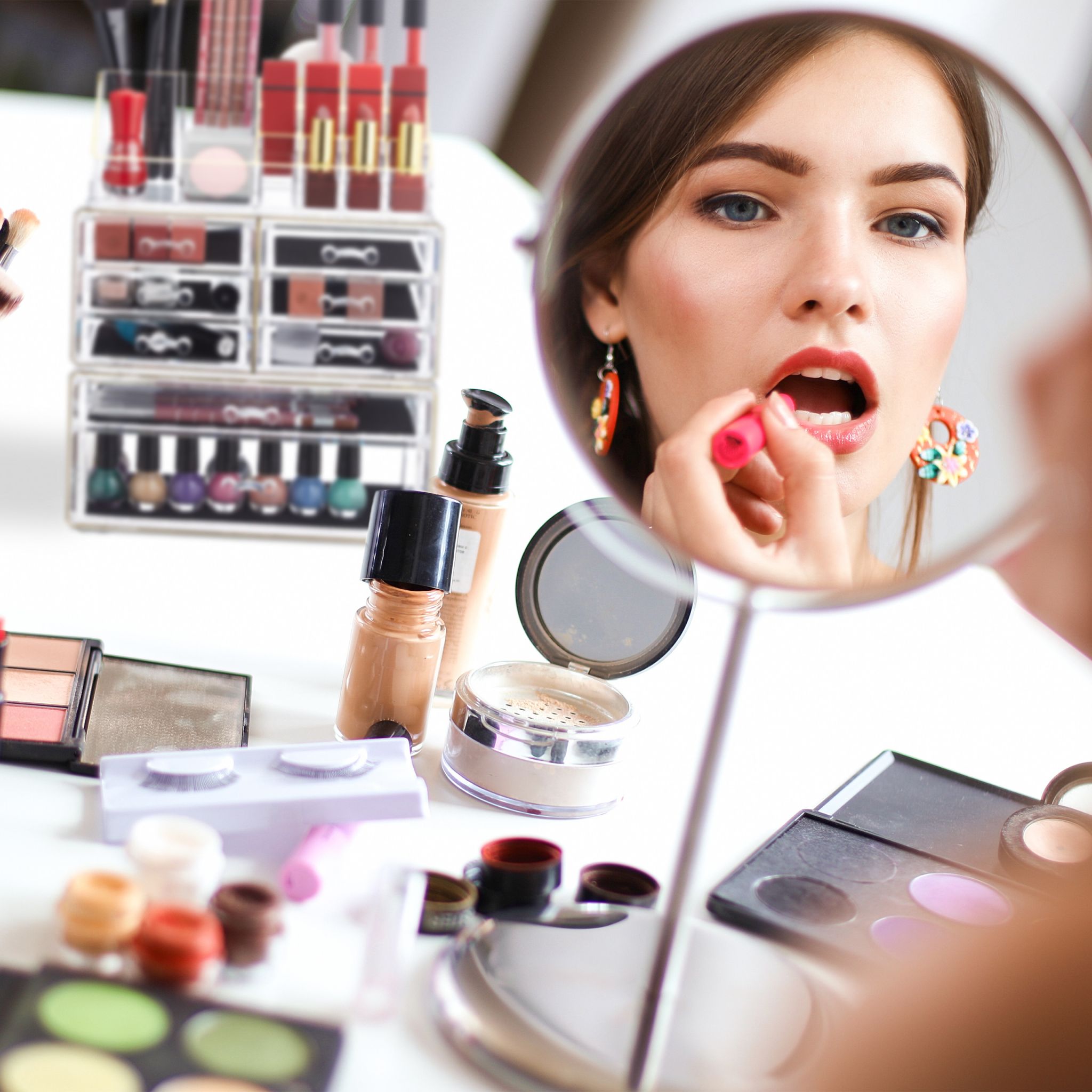 Make Up Organizer mit 8 Schubladen Gold-Transparent von Relaxdays