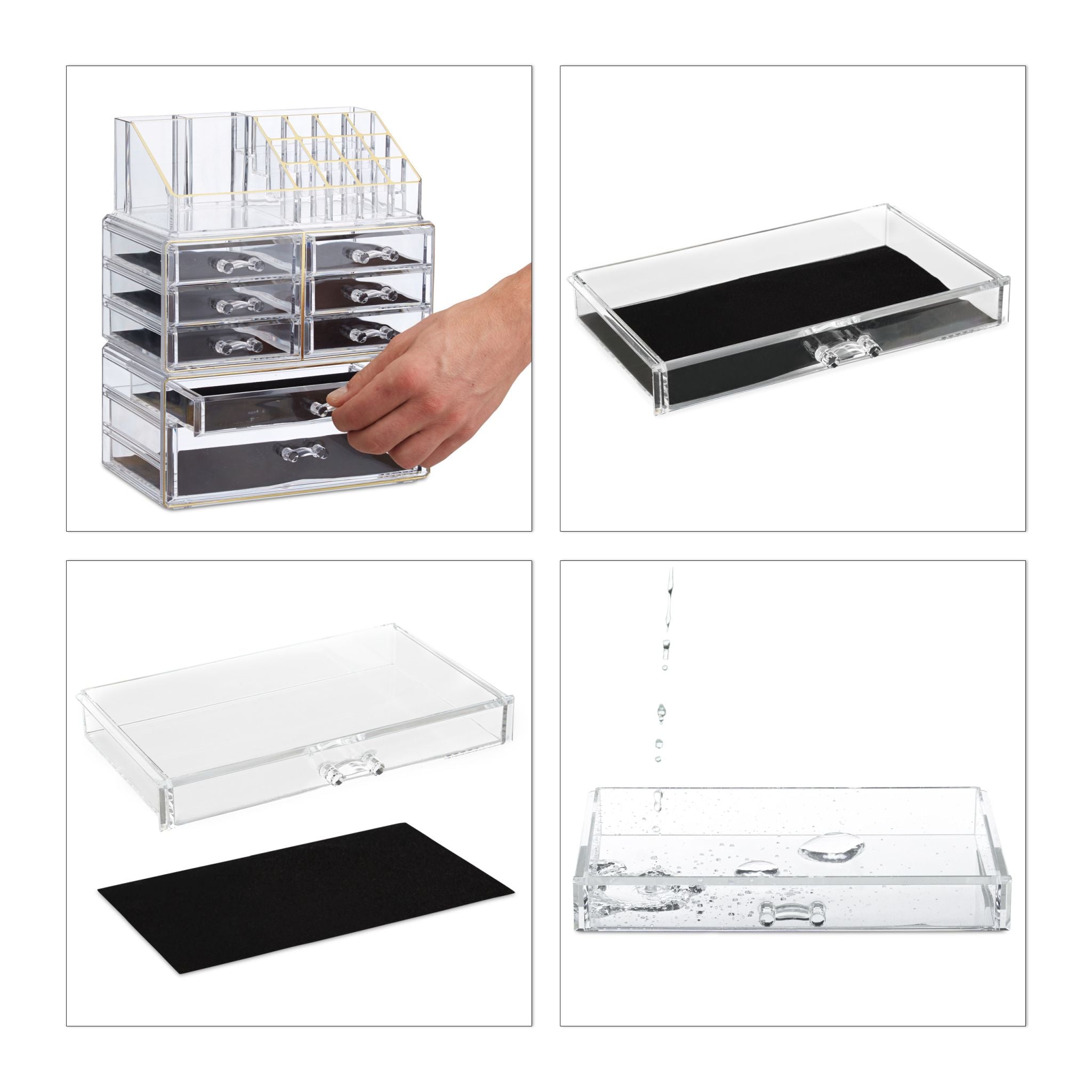 Make Up Organizer mit 8 Schubladen Gold-Transparent von Relaxdays
