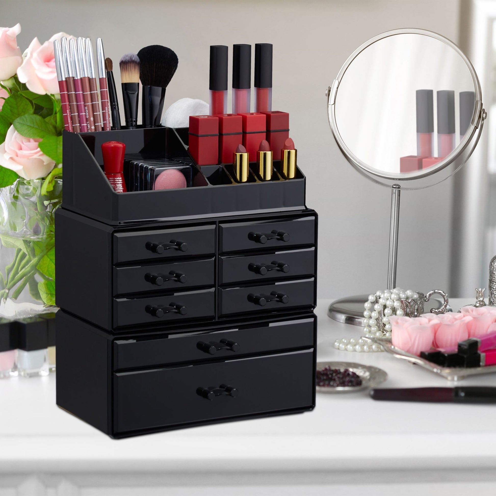 Make Up Organizer mit 8 Schubladen Schwarz von Relaxdays