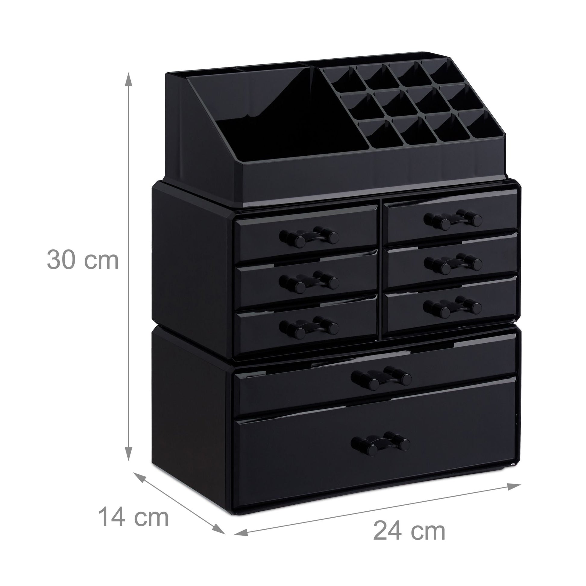Make Up Organizer mit 8 Schubladen Schwarz von Relaxdays