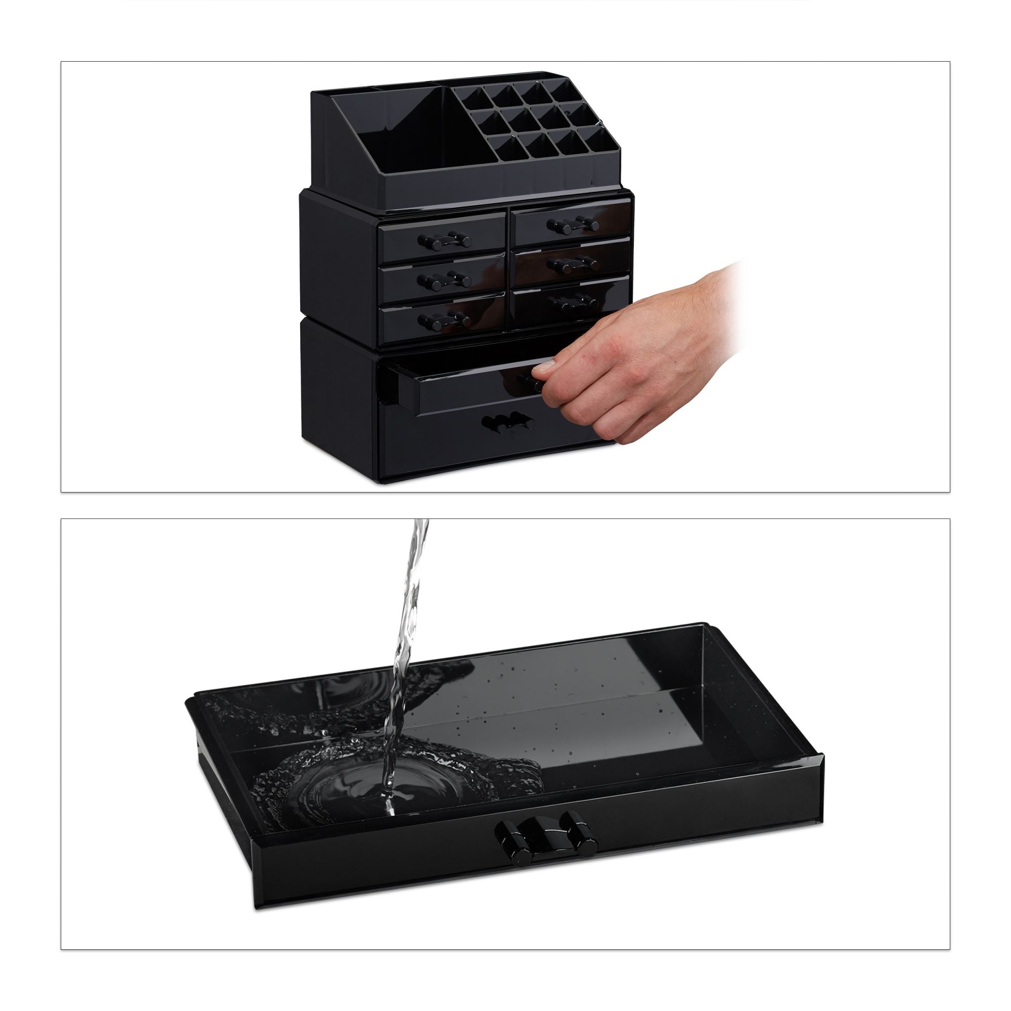Make Up Organizer mit 8 Schubladen Schwarz von Relaxdays